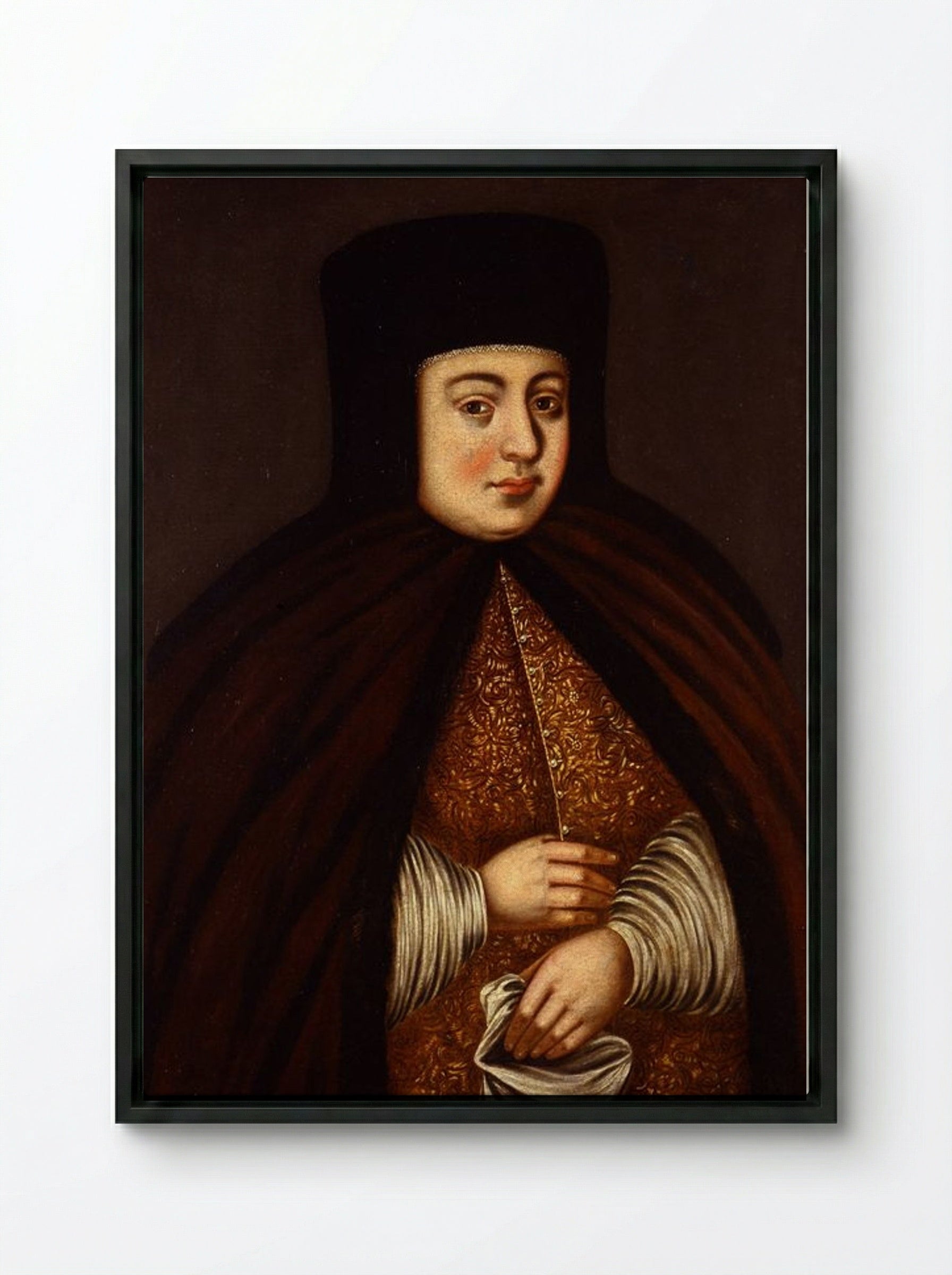 Portrait of Tsaritsa Natalya Kirillovna Naryshkina - Fine Art Print - Framed Canvas Black