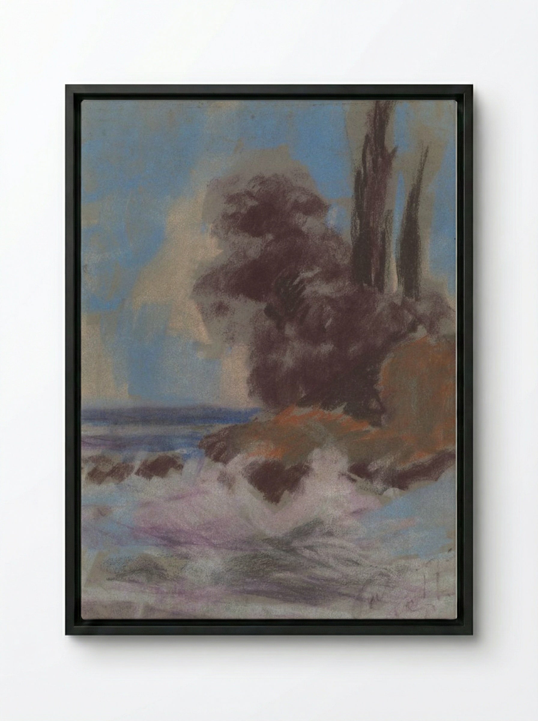 Winter River Landscape - Zolo Palugyay - Framed Canvas Black