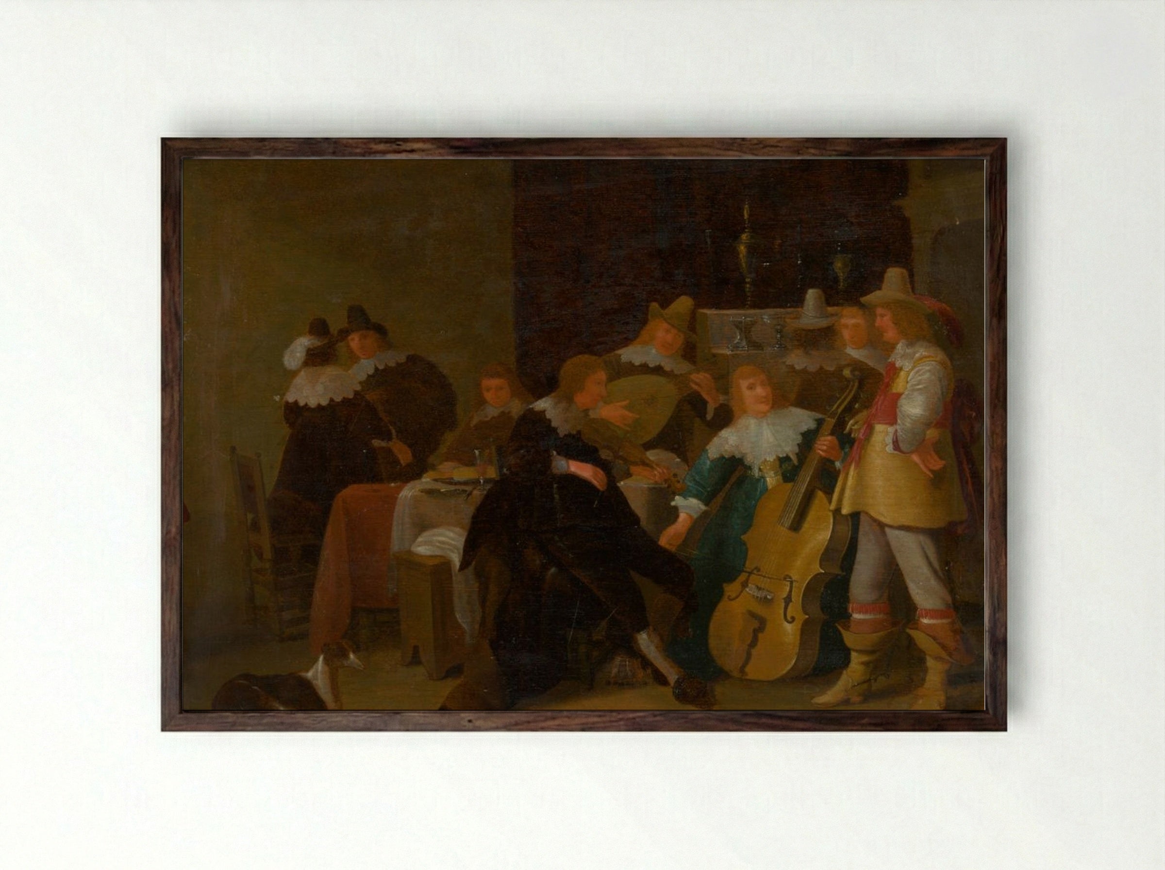 The Home Concert - Cornelis Saftleven - Framed Print Dark Wood