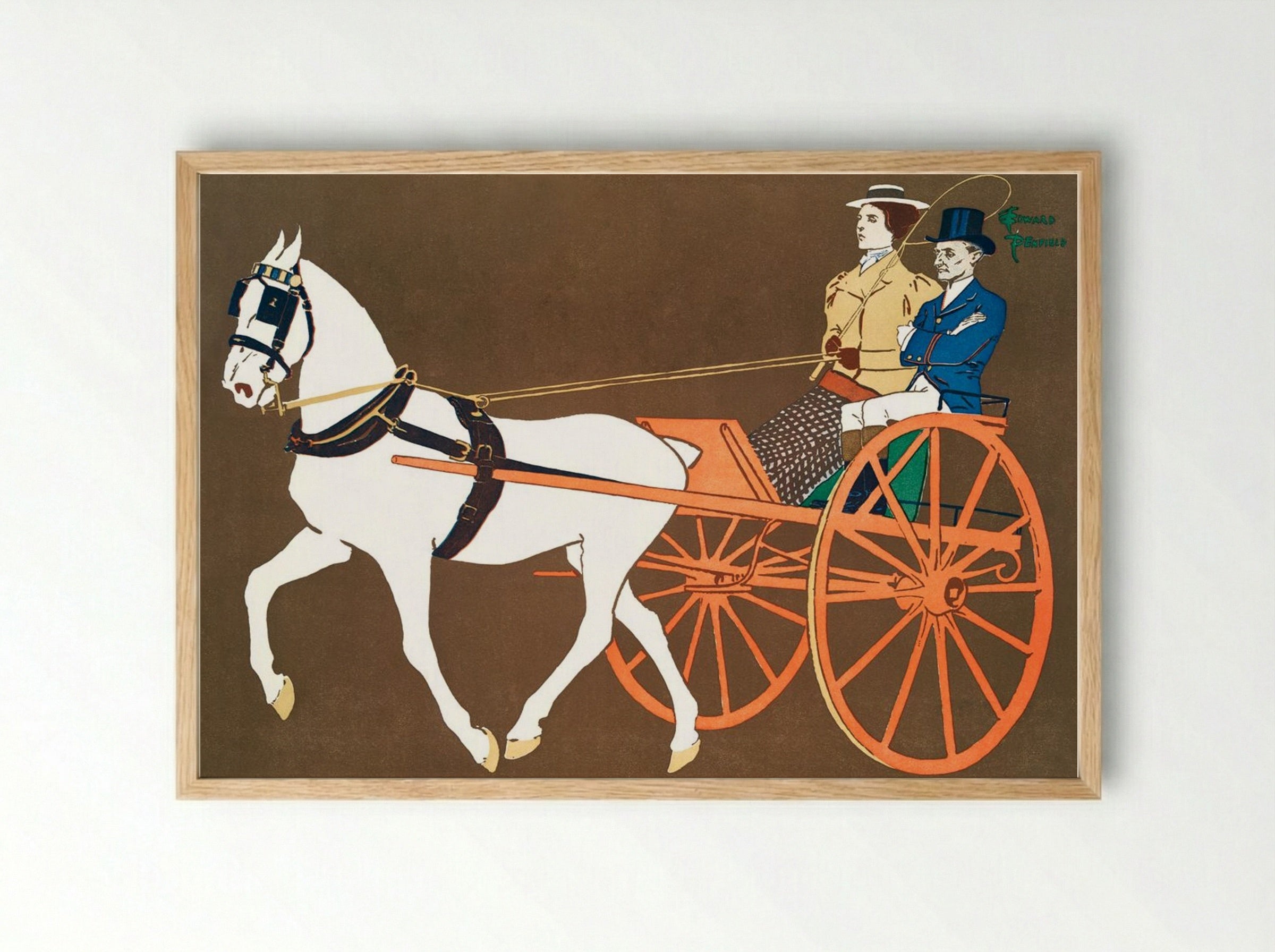 Women in Carriage - Edward Penfield - Framed Print Wood