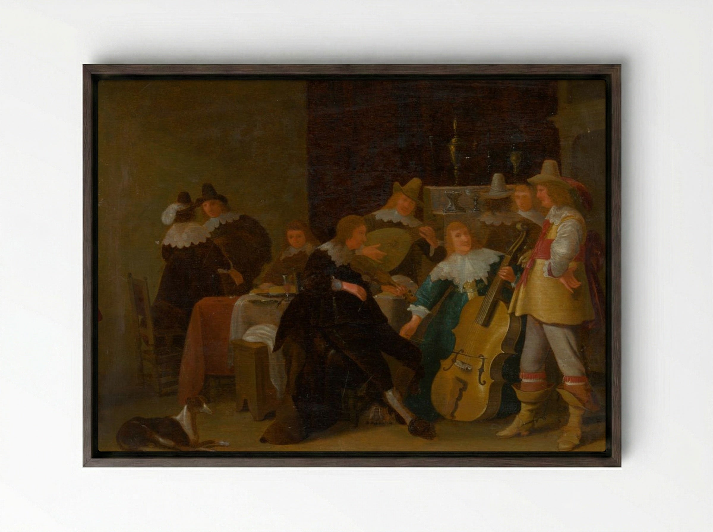 The Home Concert - Cornelis Saftleven - Framed Canvas Dark Wood