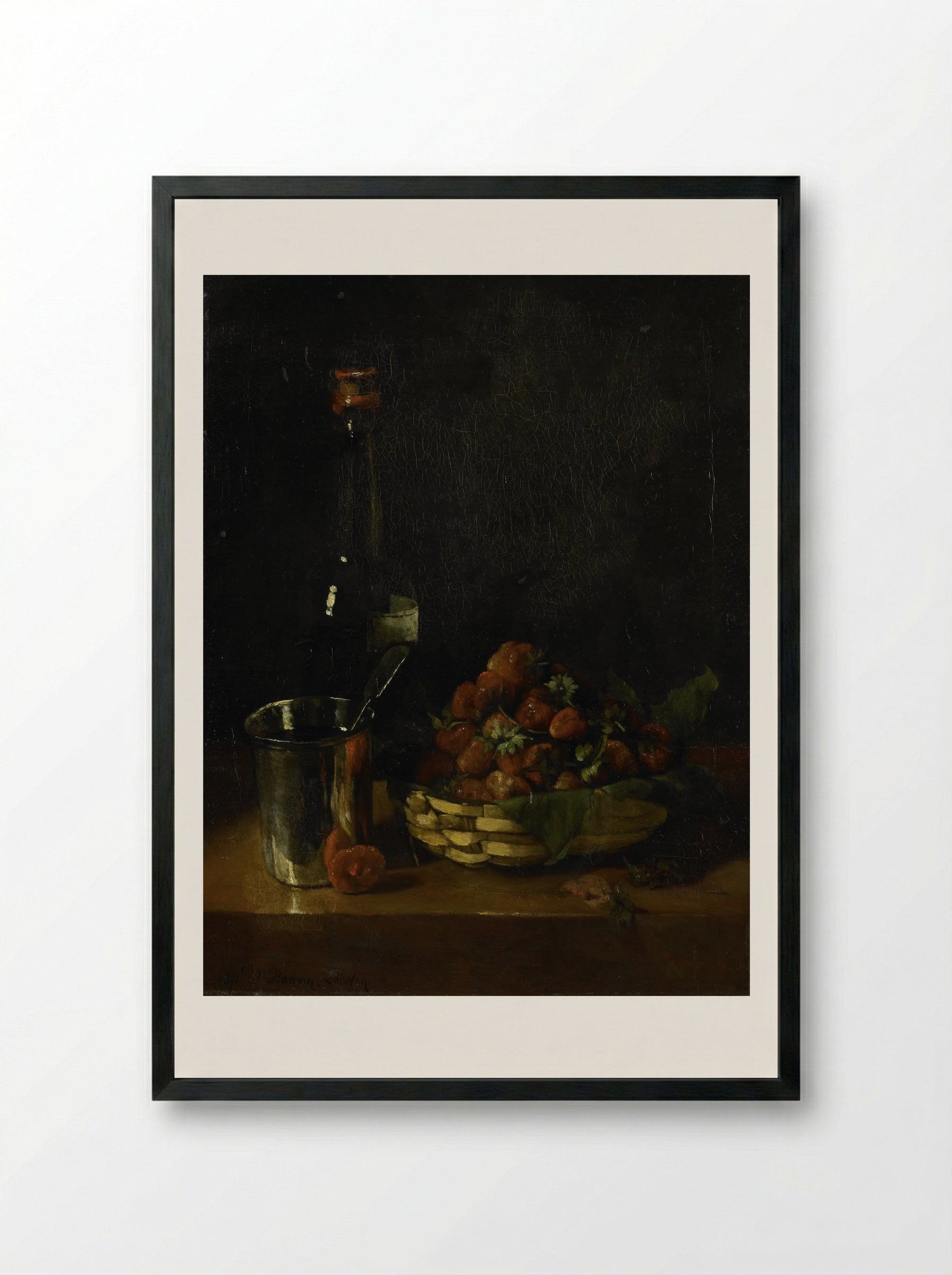 Still Life with Strawberries - François Bonvin - Framed Print Black