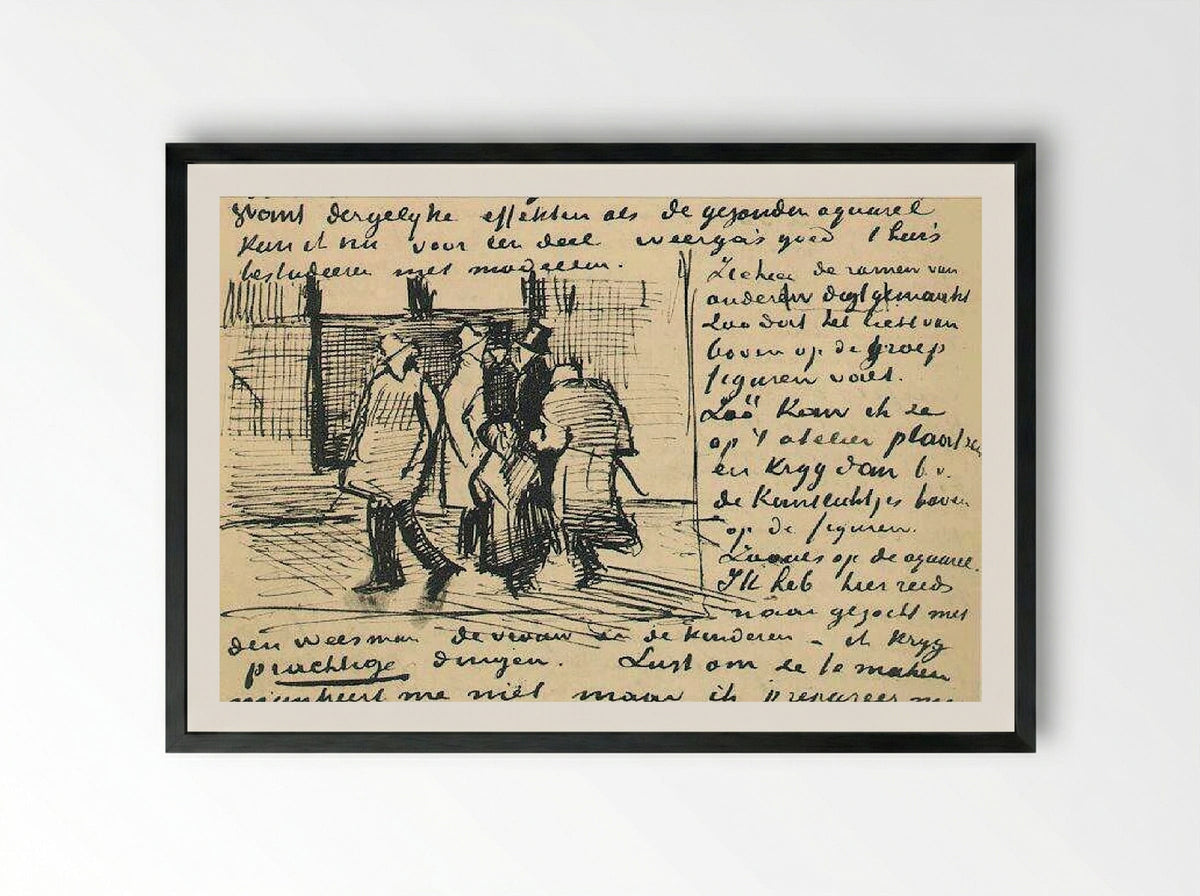 People in the Studio (Letter Sketch) - Vincent van Gogh - Framed Print Black