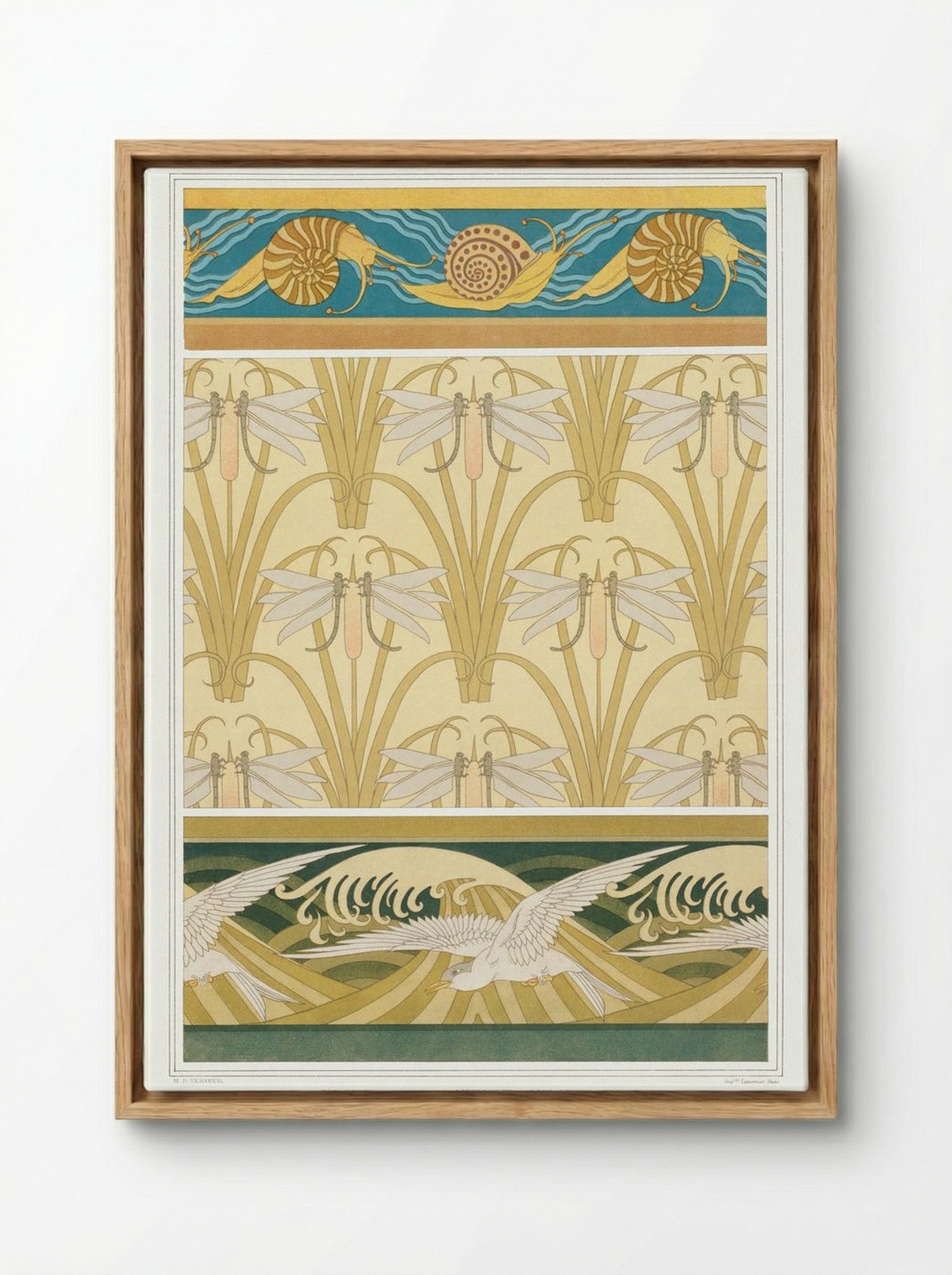 L'Animal dans la Décoration, Plate 10 (Snails, Dragonflies, Seagulls) - Maurice Pillard Verneuil - Framed Canvas Wood