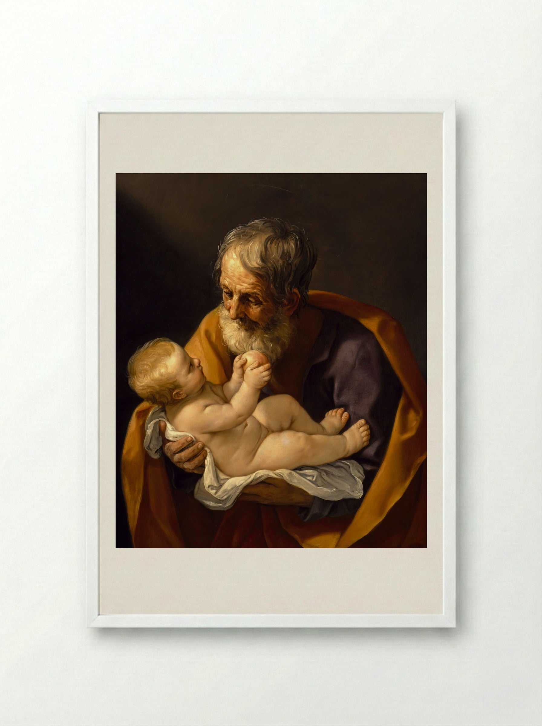 Saint Joseph and the Christ Child - Guido Reni - Framed Print White