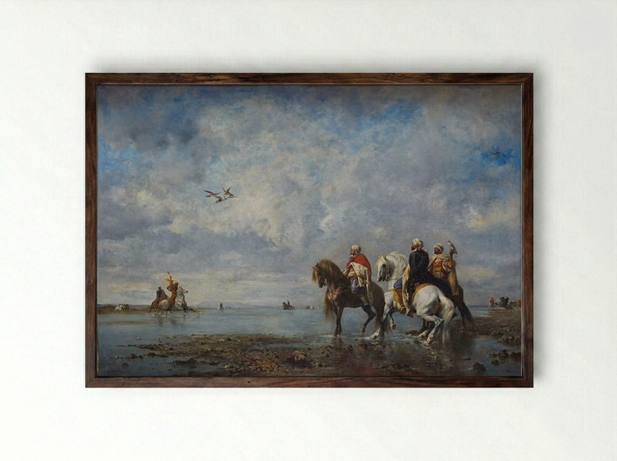 The Heron Hunt - Eugène Fromentin - Framed Print Dark Wood