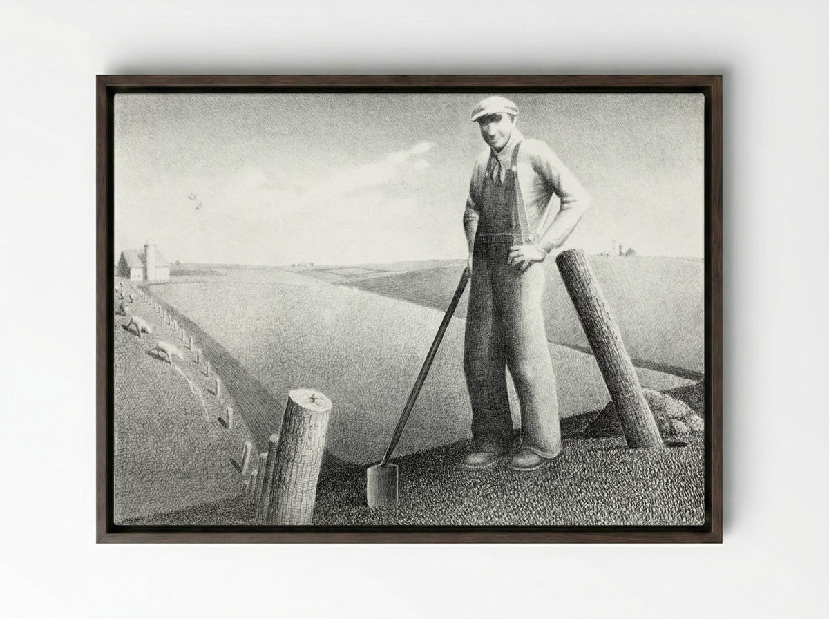 In the Spring - Grant Wood - Framed Canvas Dark Wood