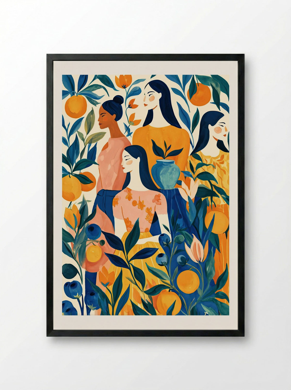 Citrus Garden Muse Botanical Wall Art - Framed Print Black