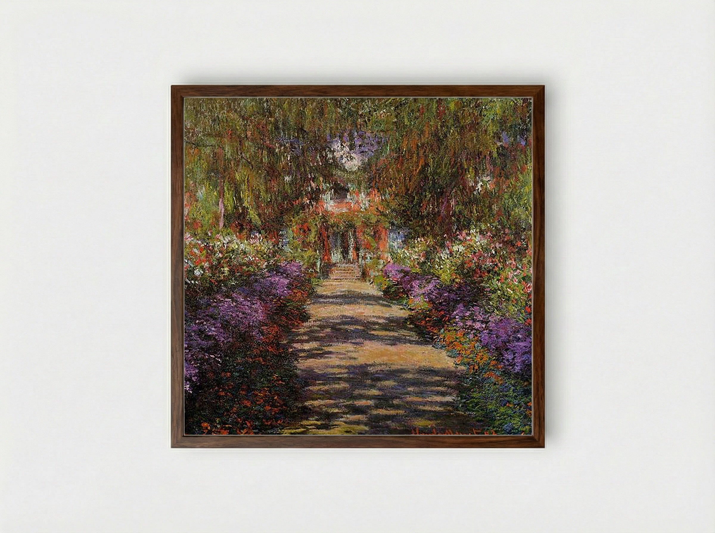 Pathway in Monet's Garden at Giverny - Claude Monet - Framed Print Dark Wood