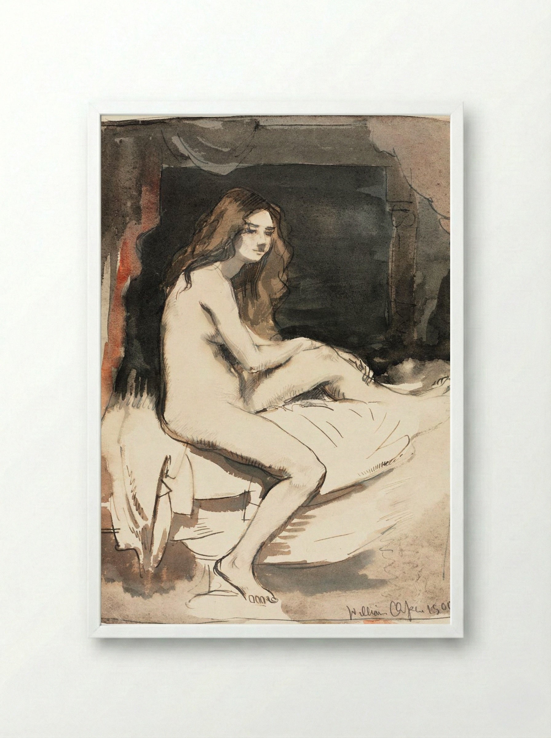 Nude Study of a Seated Woman - William Orpen - Framed Print White