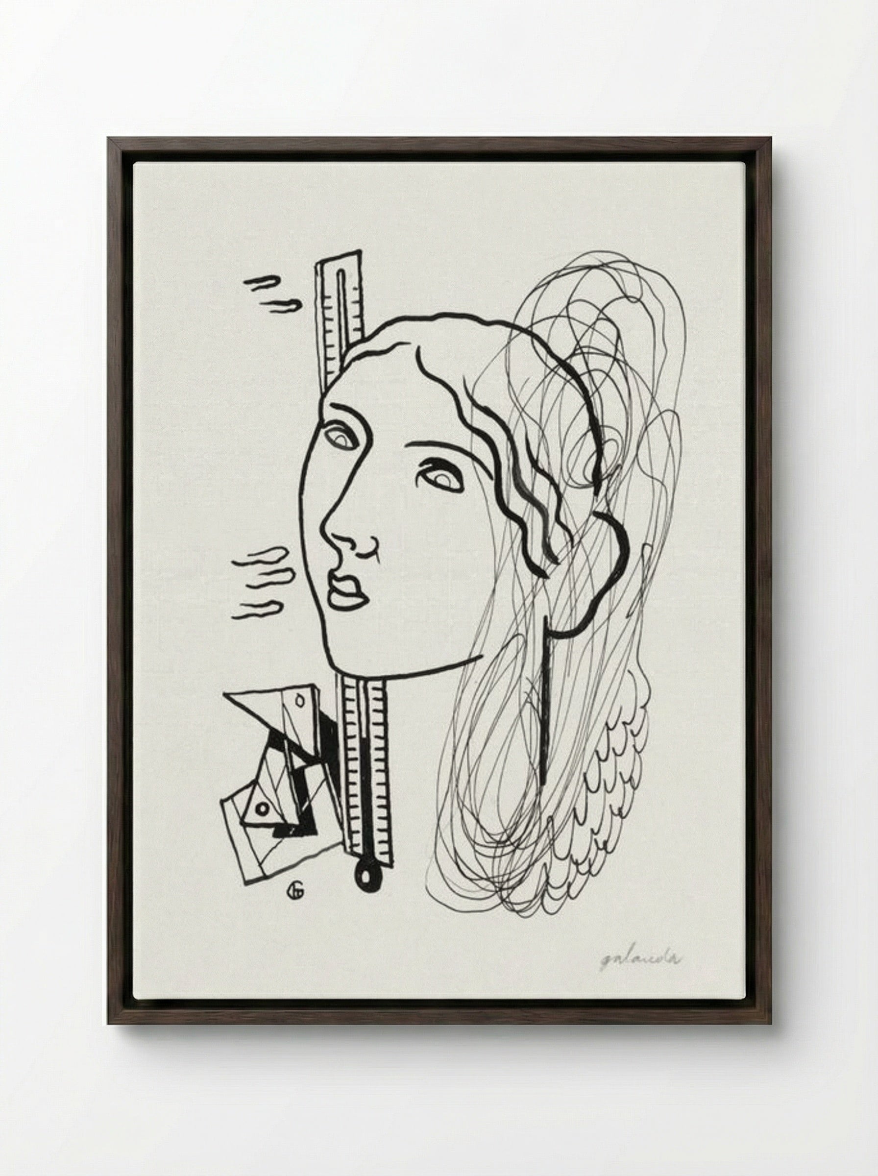 Thermometer (Woman Illustration) - Mikuláš Galanda - Framed Canvas Dark Wood
