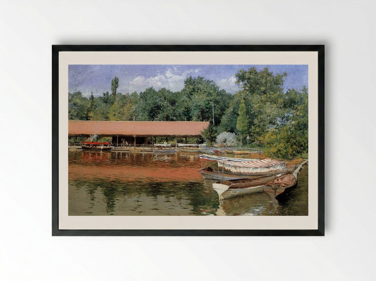 Boat House, Prospect Park - William Merritt Chase - Framed Print Black