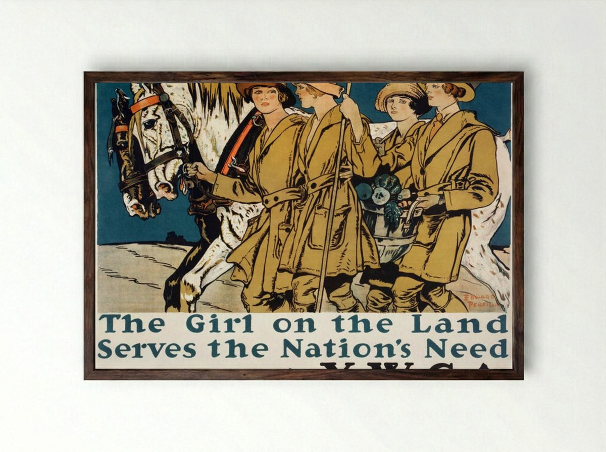 The Girl on the Land Serves the Nation's Need - Edward Penfield - Framed Print Dark Wood