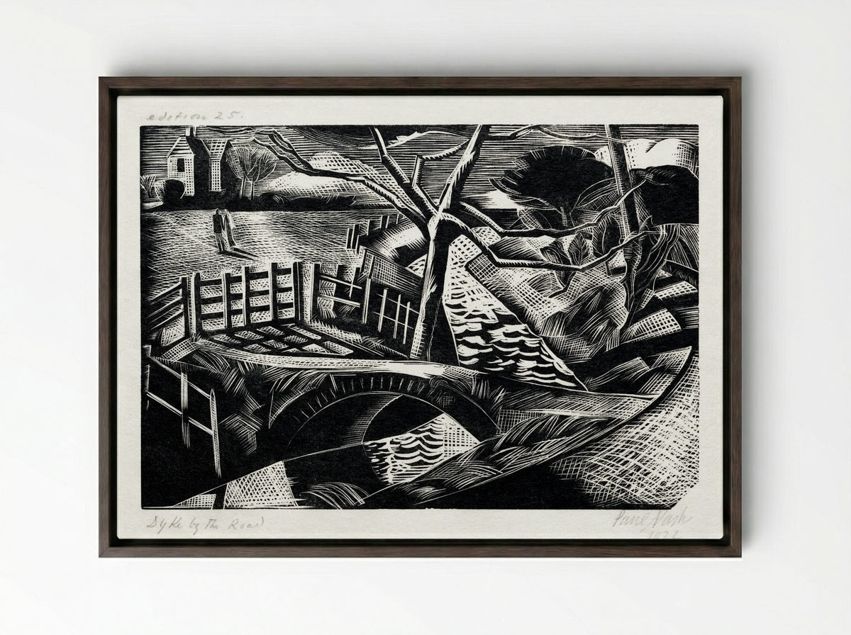 Dyke by the Road - Paul Nash - Framed Canvas Dark Wood