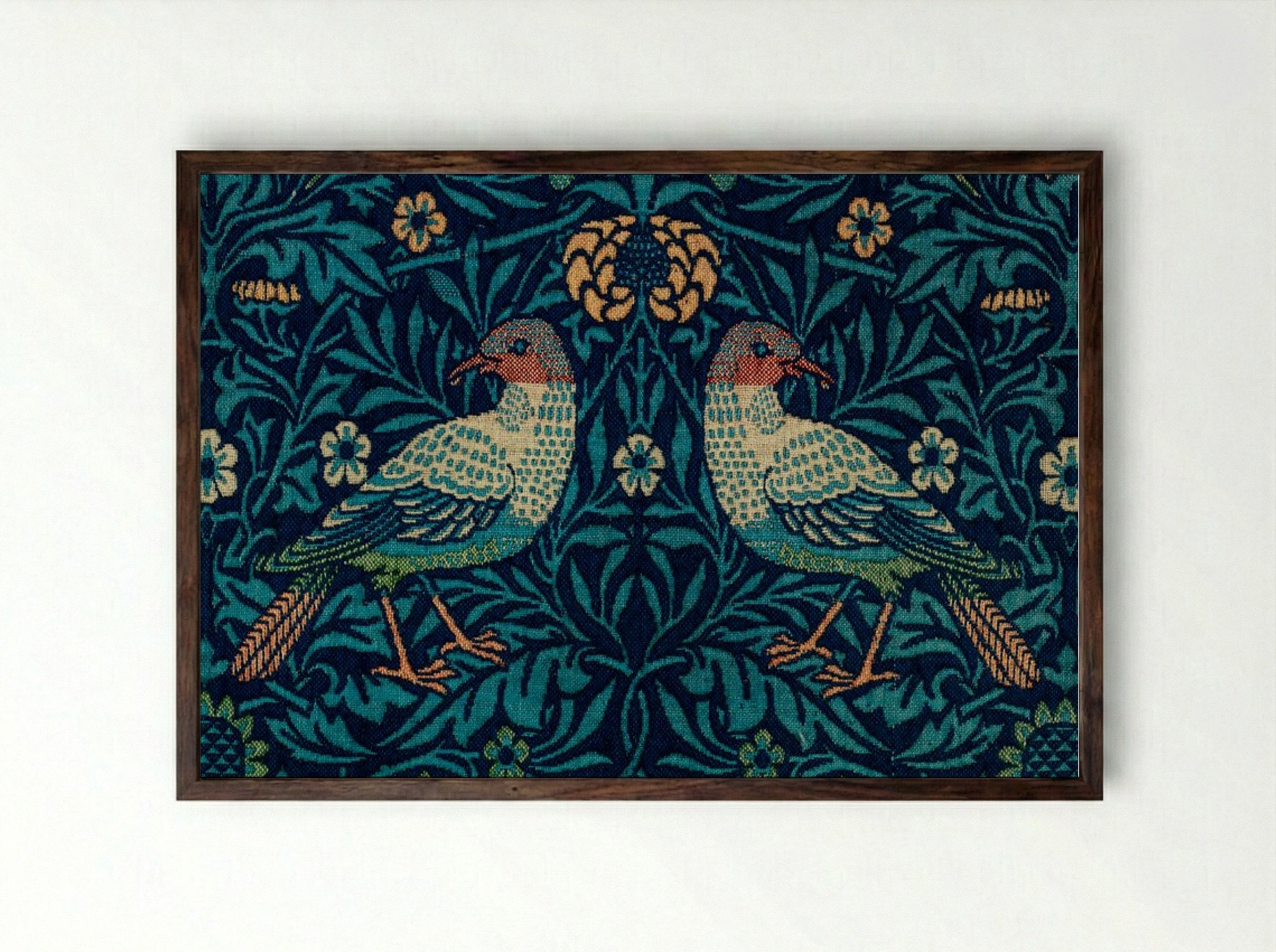 Bird - William Morris - Framed Print Dark Wood