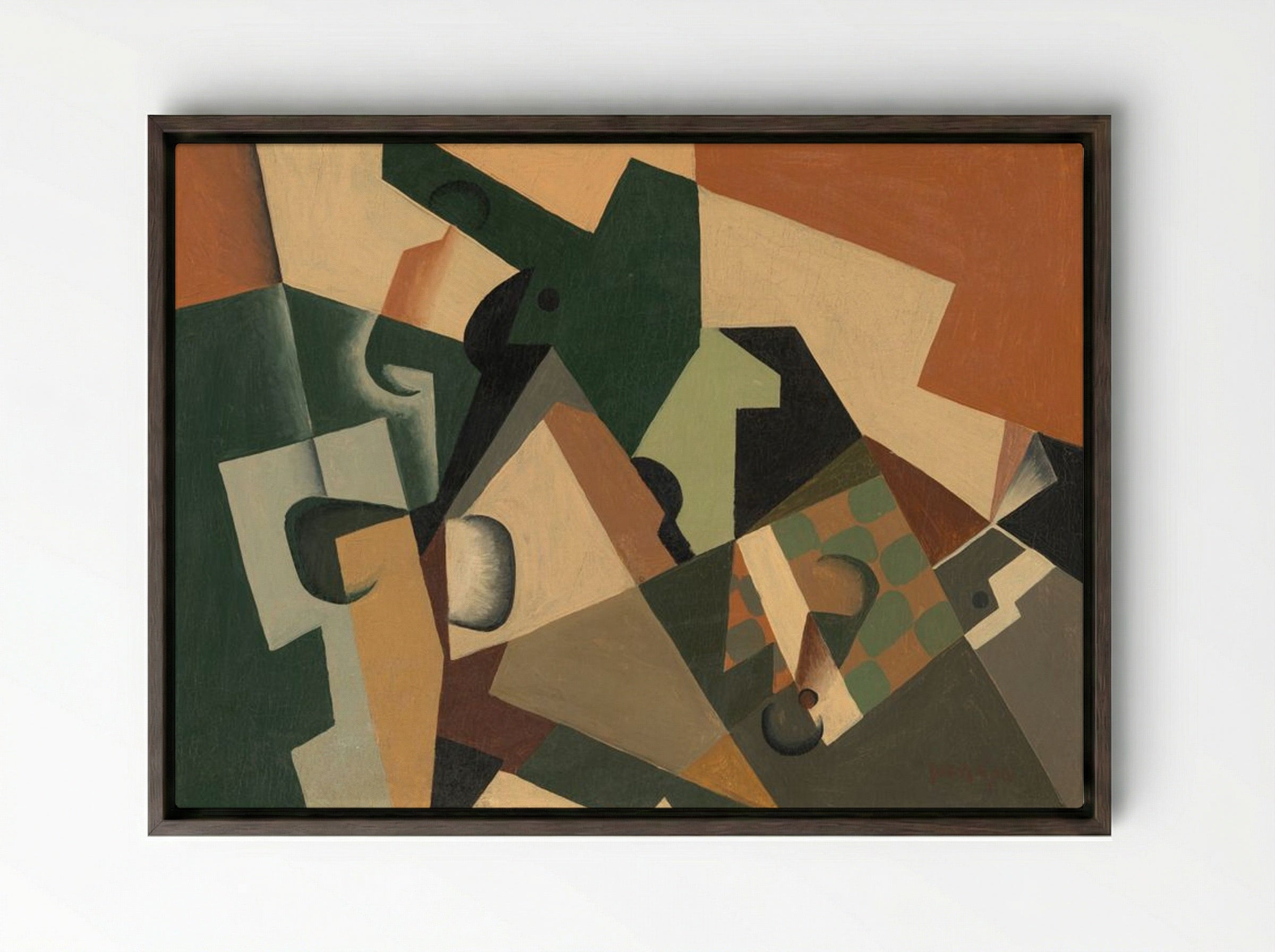 Glass and Checkerboard - Juan Gris - Framed Canvas Dark Wood