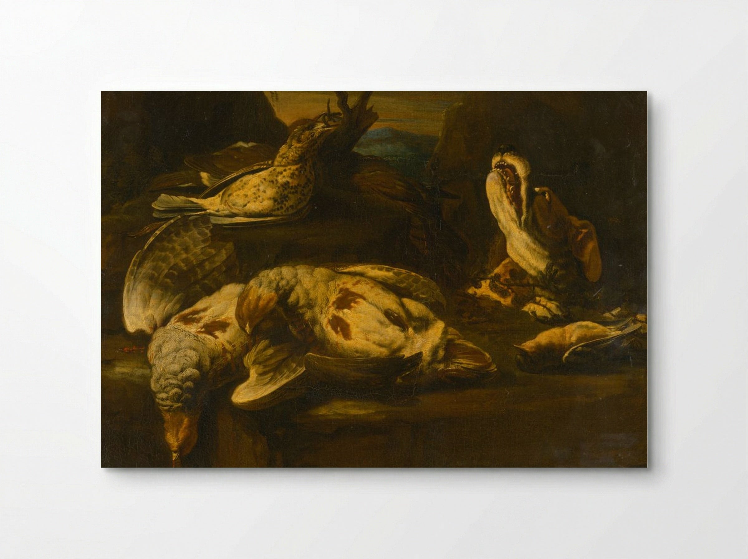 Hunting Still Life with Birds and Dog - Fine Art Print - Poster