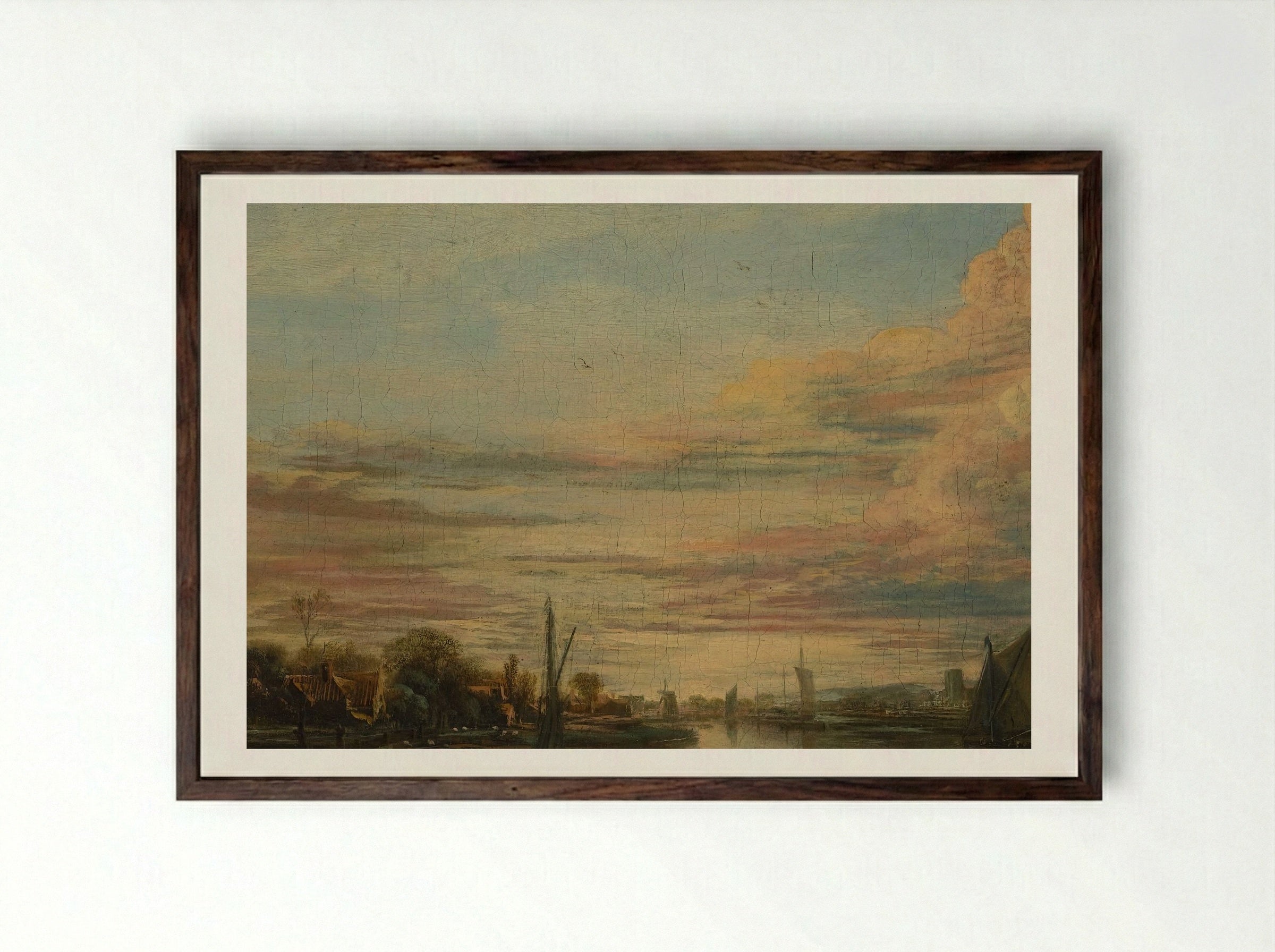 Landscape at Sunset - Aert van der Neer - Framed Print Dark Wood