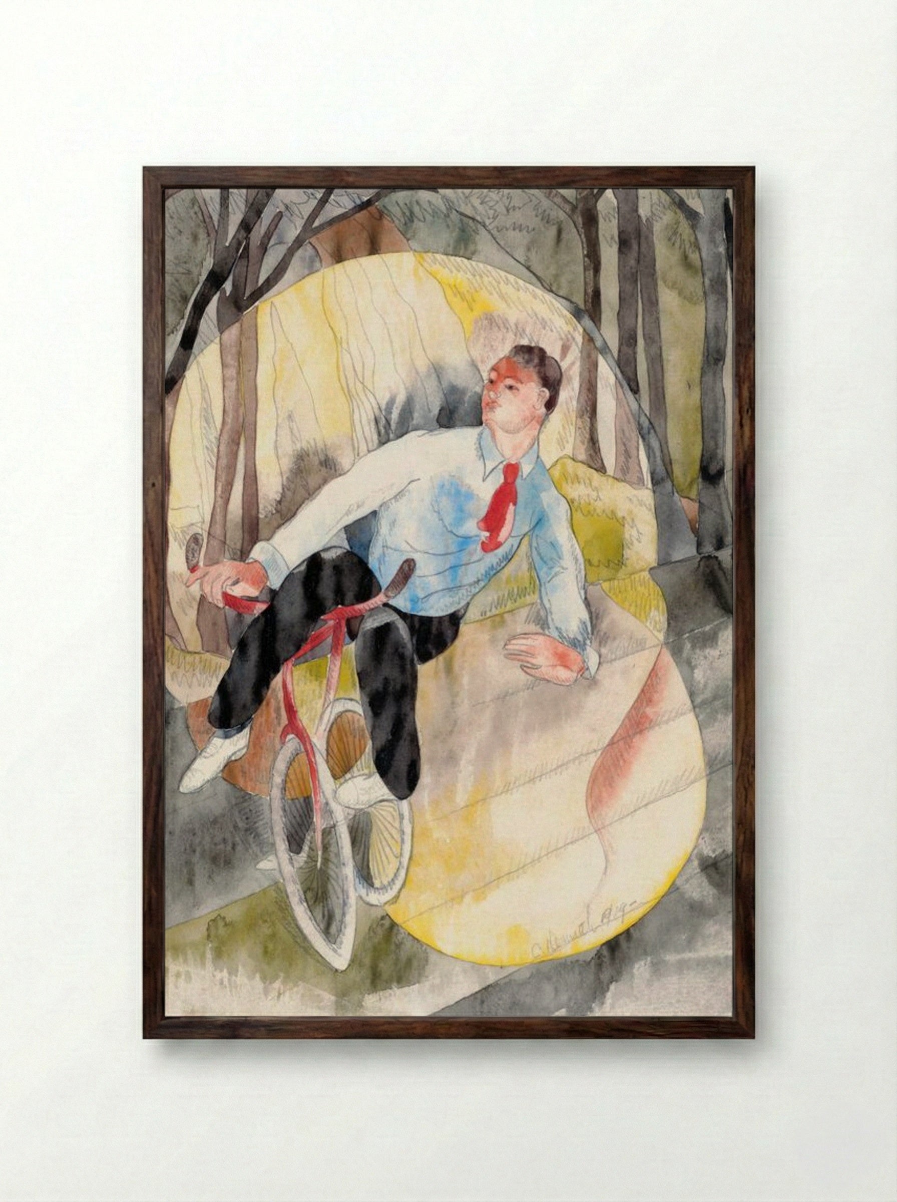 In Vaudeville: The Bicycle Rider - Charles Demuth - Framed Print Dark Wood