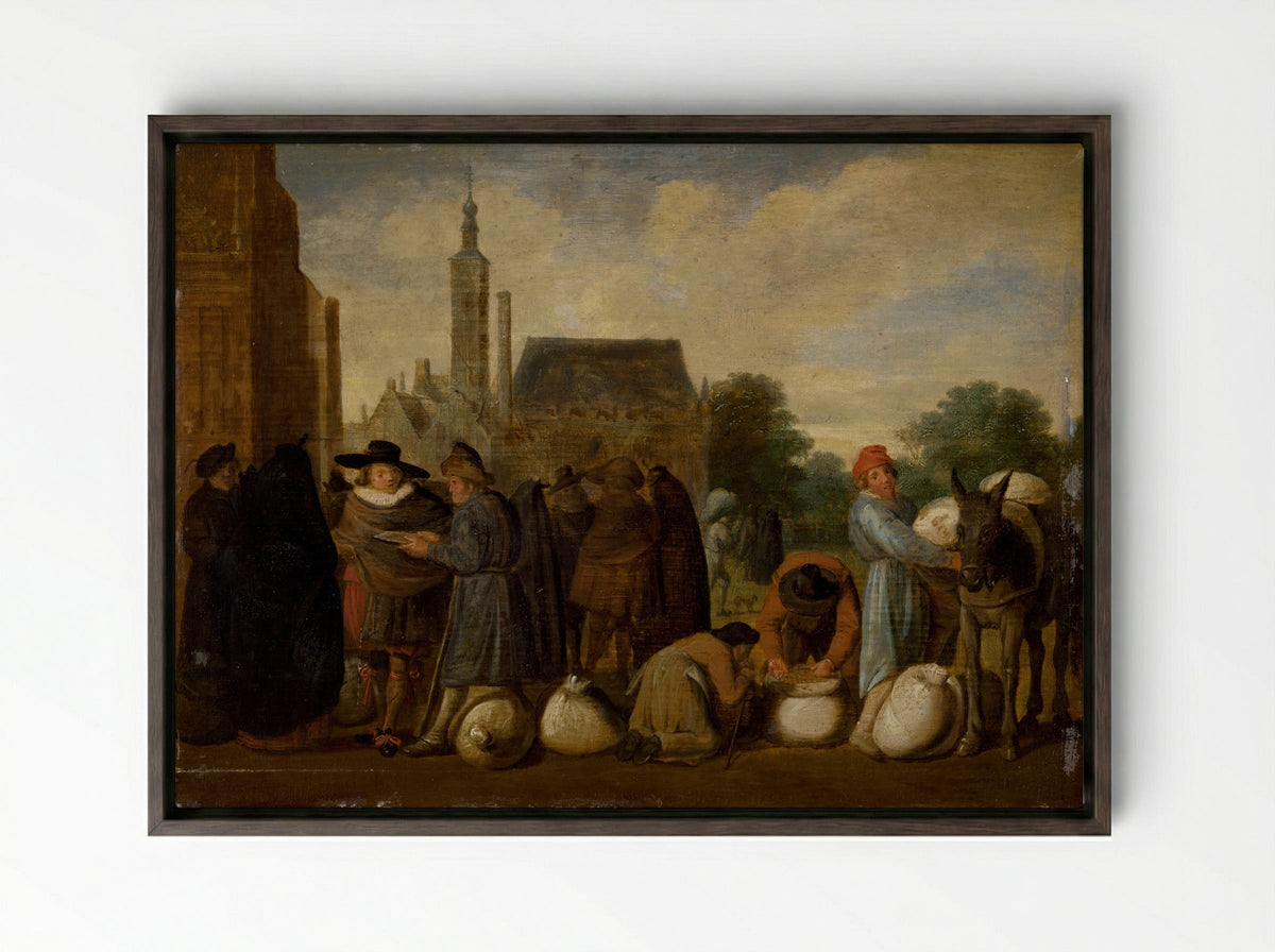 At the Market - Pieter Aertsen - Framed Canvas Dark Wood