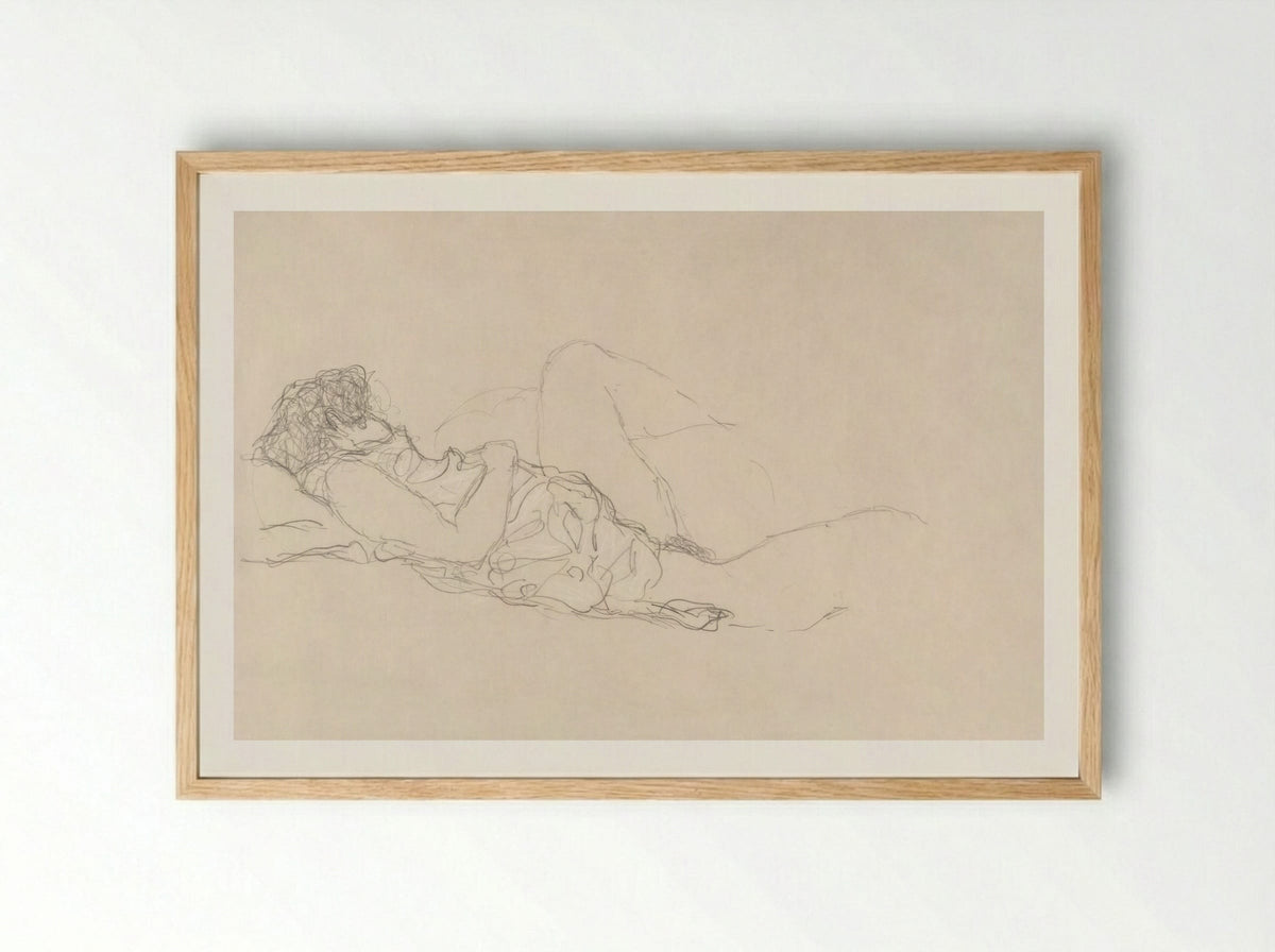 Sleeping Woman - Gustav Klimt - Framed Print Wood