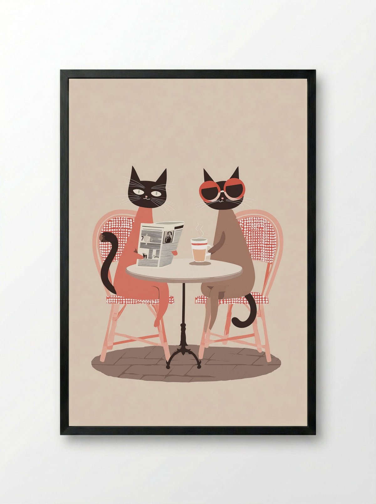 Parisian Cats at Café Pause - Framed Print Black
