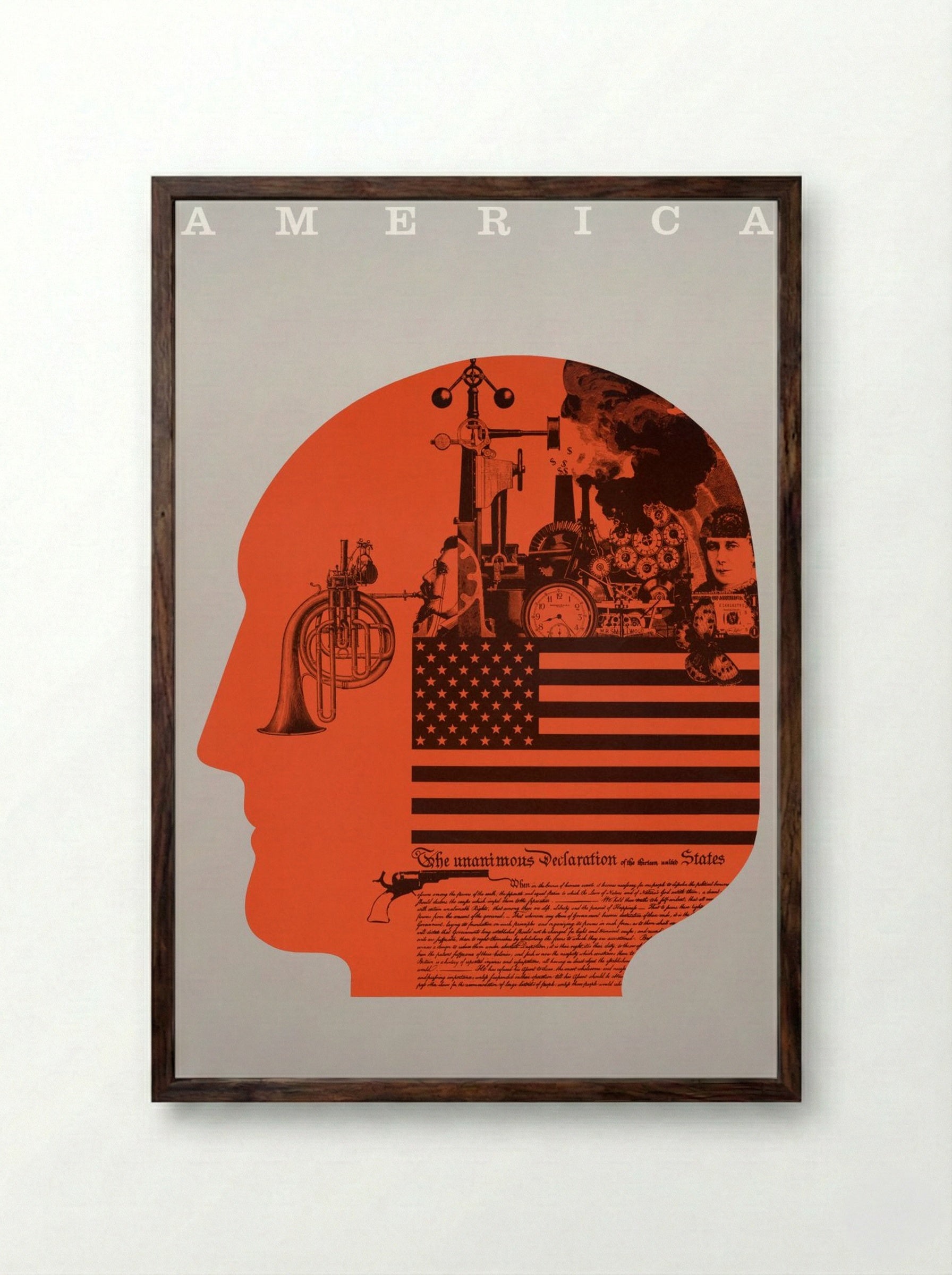 America: The Unanimous Declaration of the Thirteen United States - Fine Art Print - Framed Print Dark Wood
