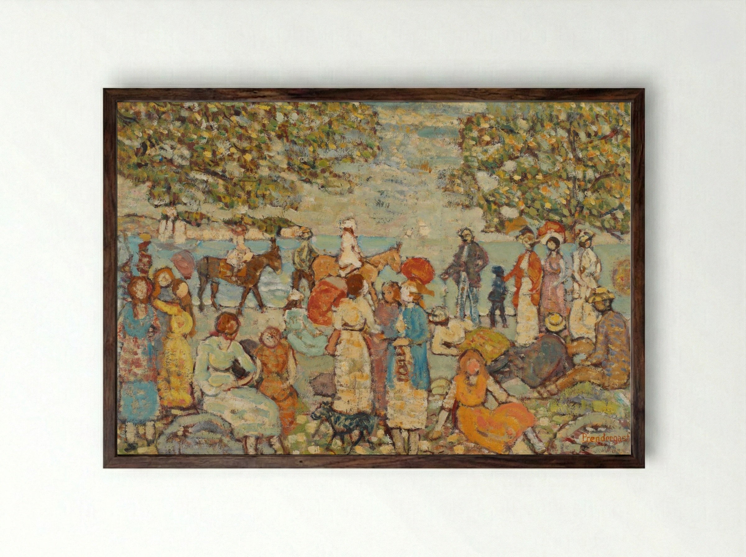 Beach Scene with Donkeys or Mules - Maurice Brazil Prendergast - Framed Print Dark Wood