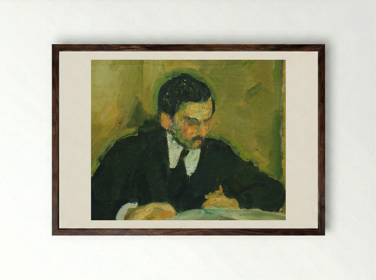 The Painter Ernst Goldschmidt Reading - Harald Giersing - Framed Print Dark Wood