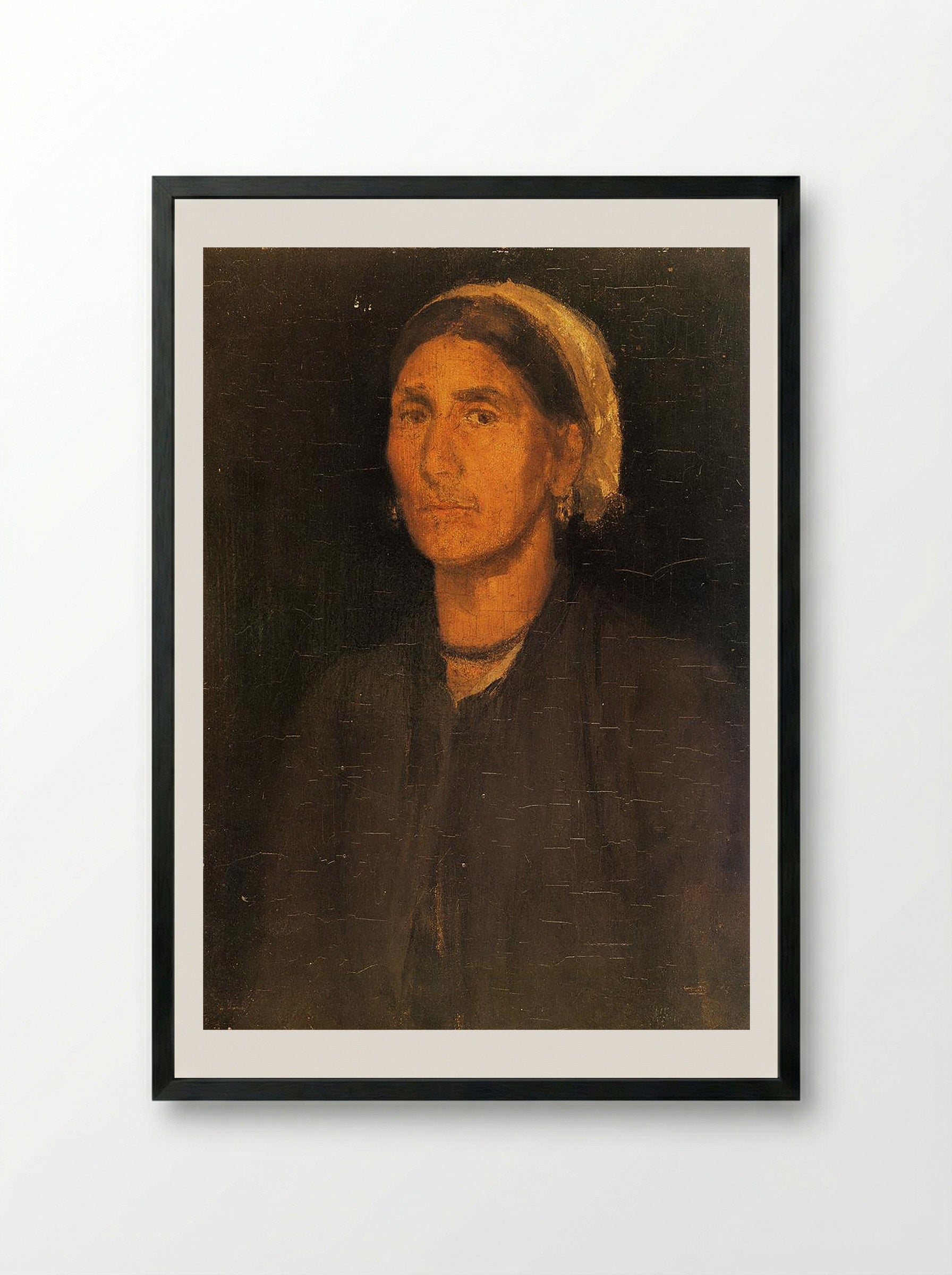 Head of a Peasant Woman with White Cap - Vincent van Gogh - Framed Print Black