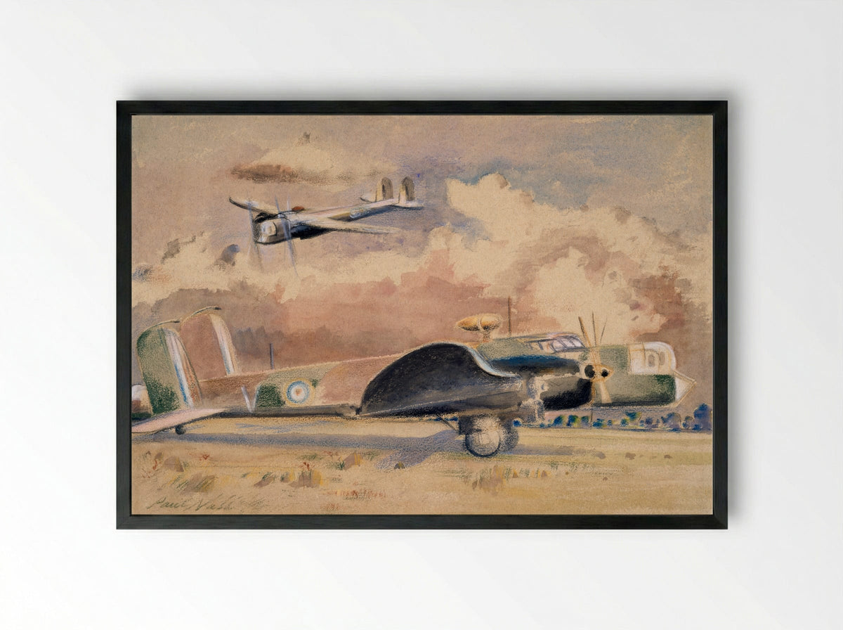 Whitley Bombers Sunning - Paul Nash - Framed Print Black