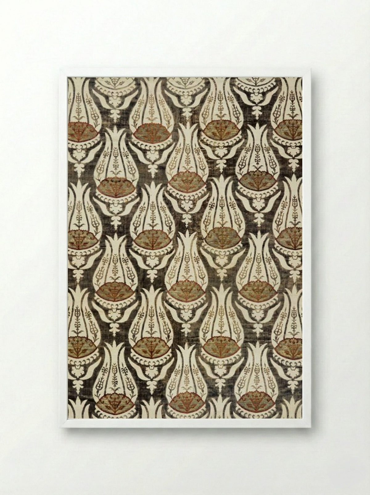 Furnishing Fabric with Tulip and Foliage Design - William Morris - Framed Print White
