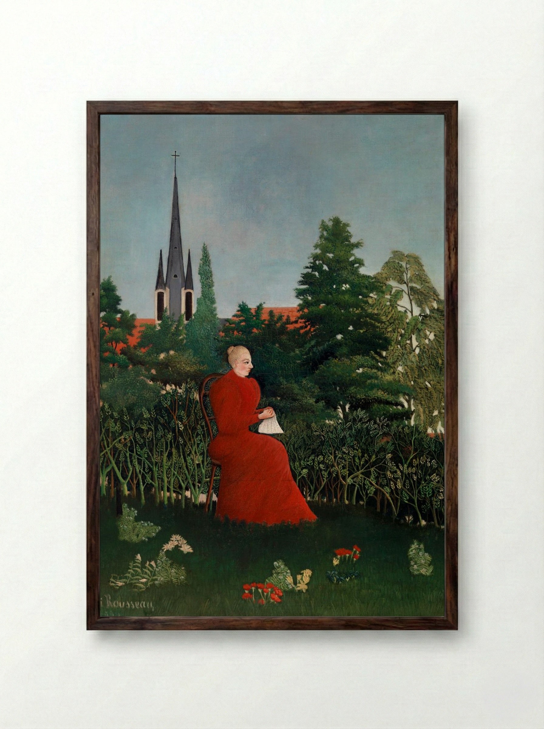 Portrait of a Woman in a Landscape - Henri Rousseau - Framed Print Dark Wood
