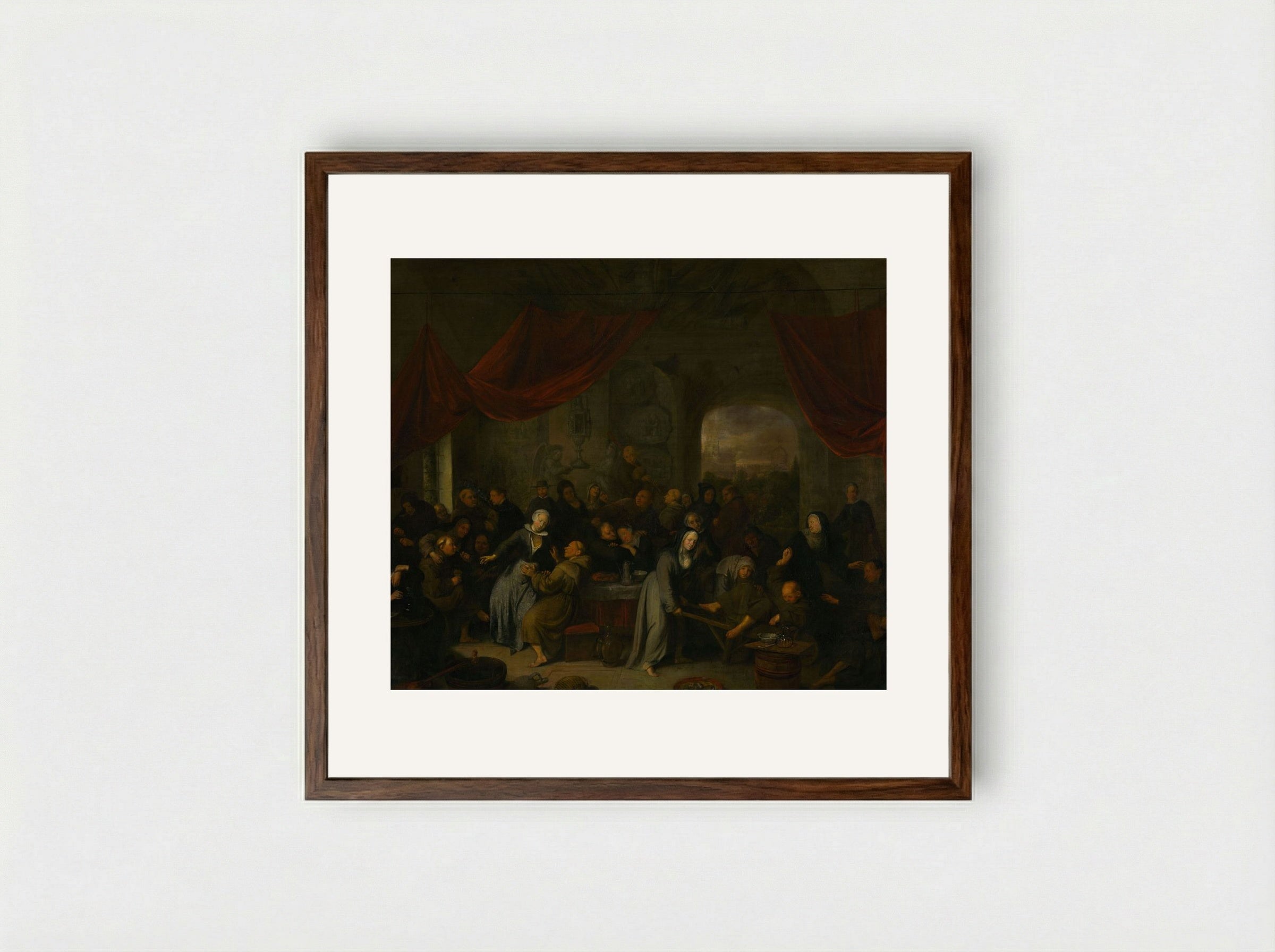Monk's Entertainment in a Roman Cloister - Pieter Jansz. Quast - Framed Print Dark Wood