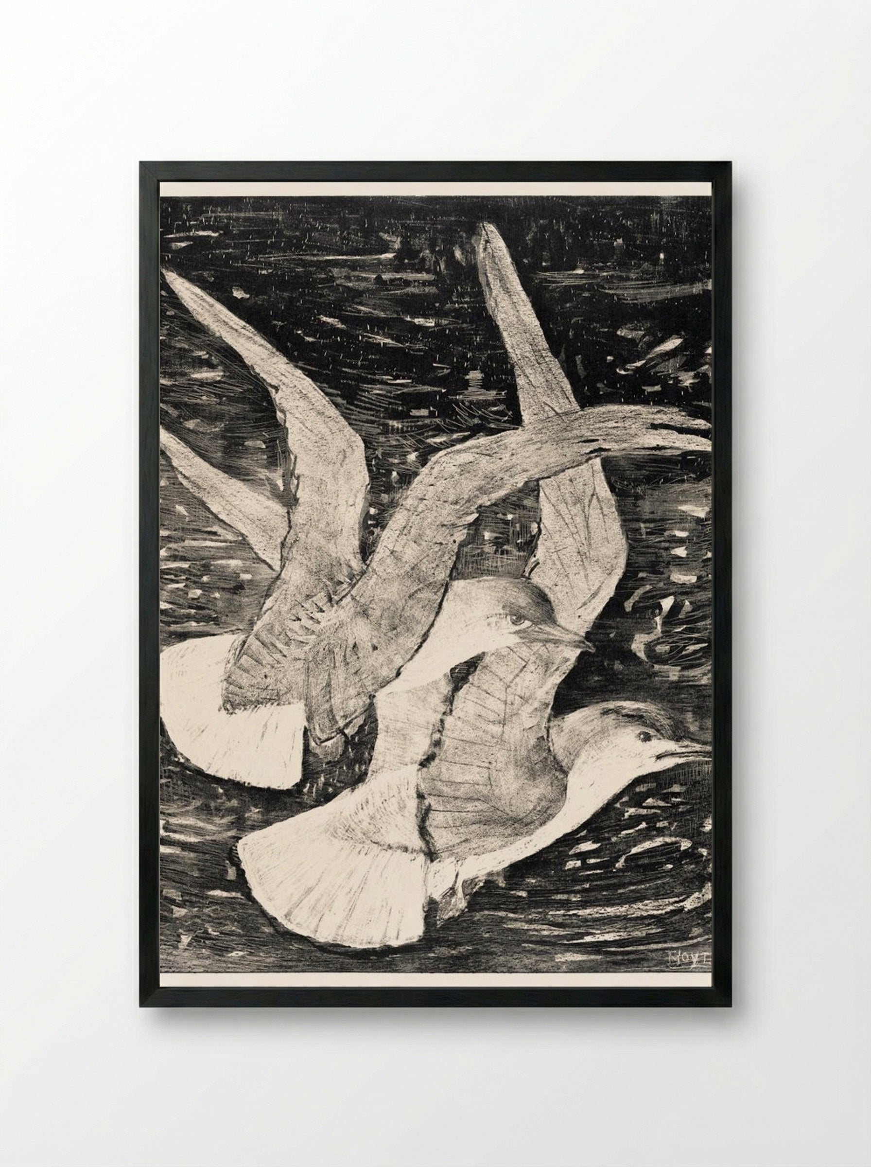 Two Flying Gulls - Theo van Hoytema - Framed Print Black