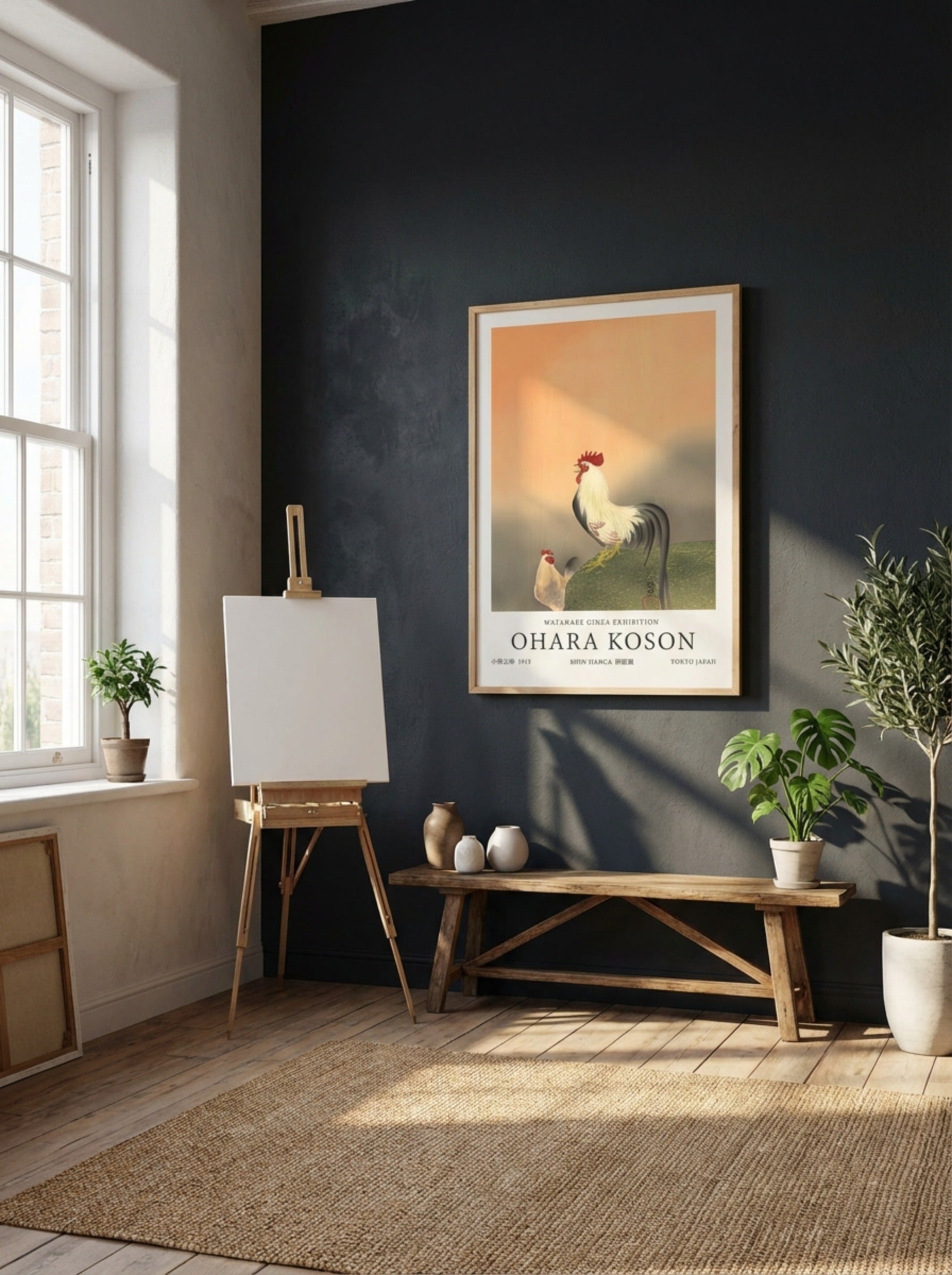 Rooster And Hen At Sunrise - Ohara Koson