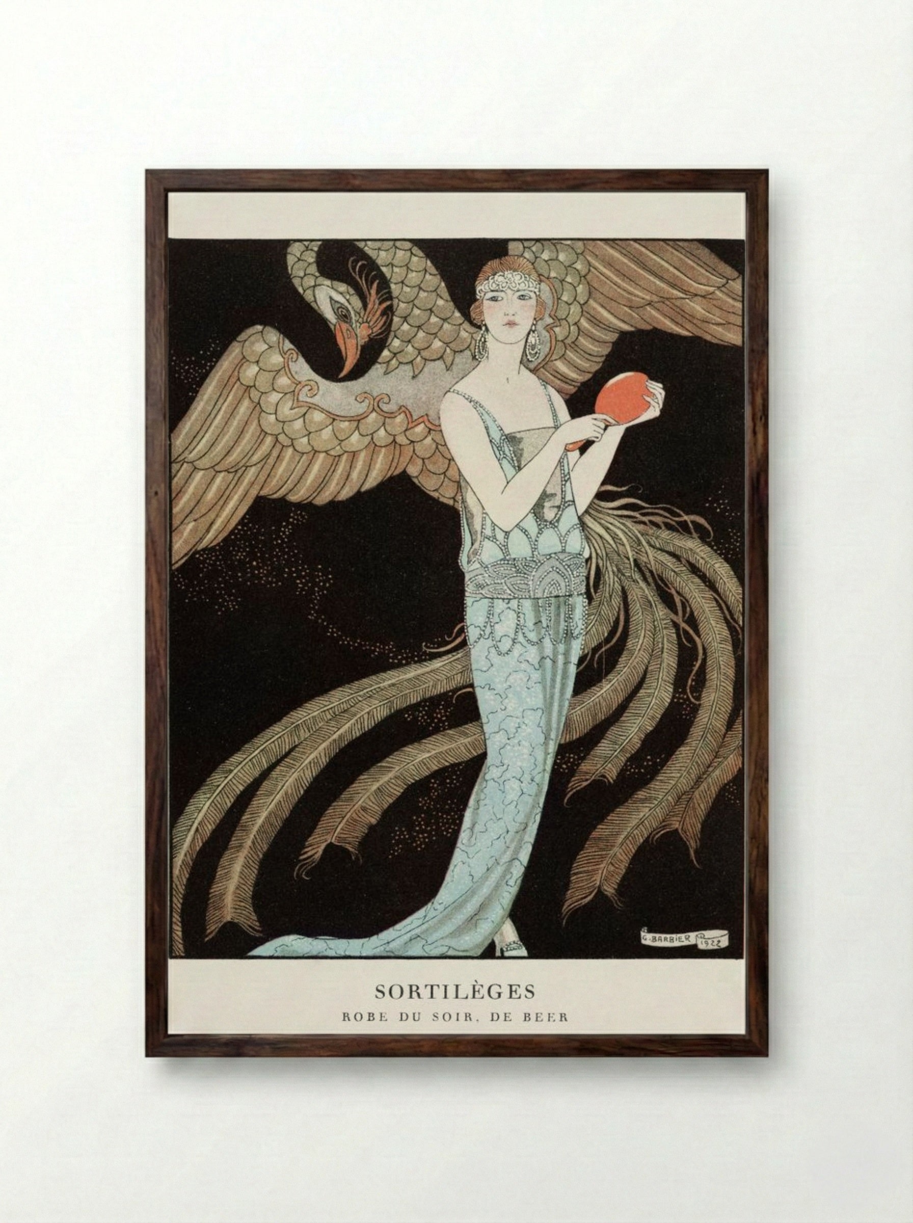 Sortilèges, Evening Dress, de Beer - George Barbier - Framed Print Dark Wood
