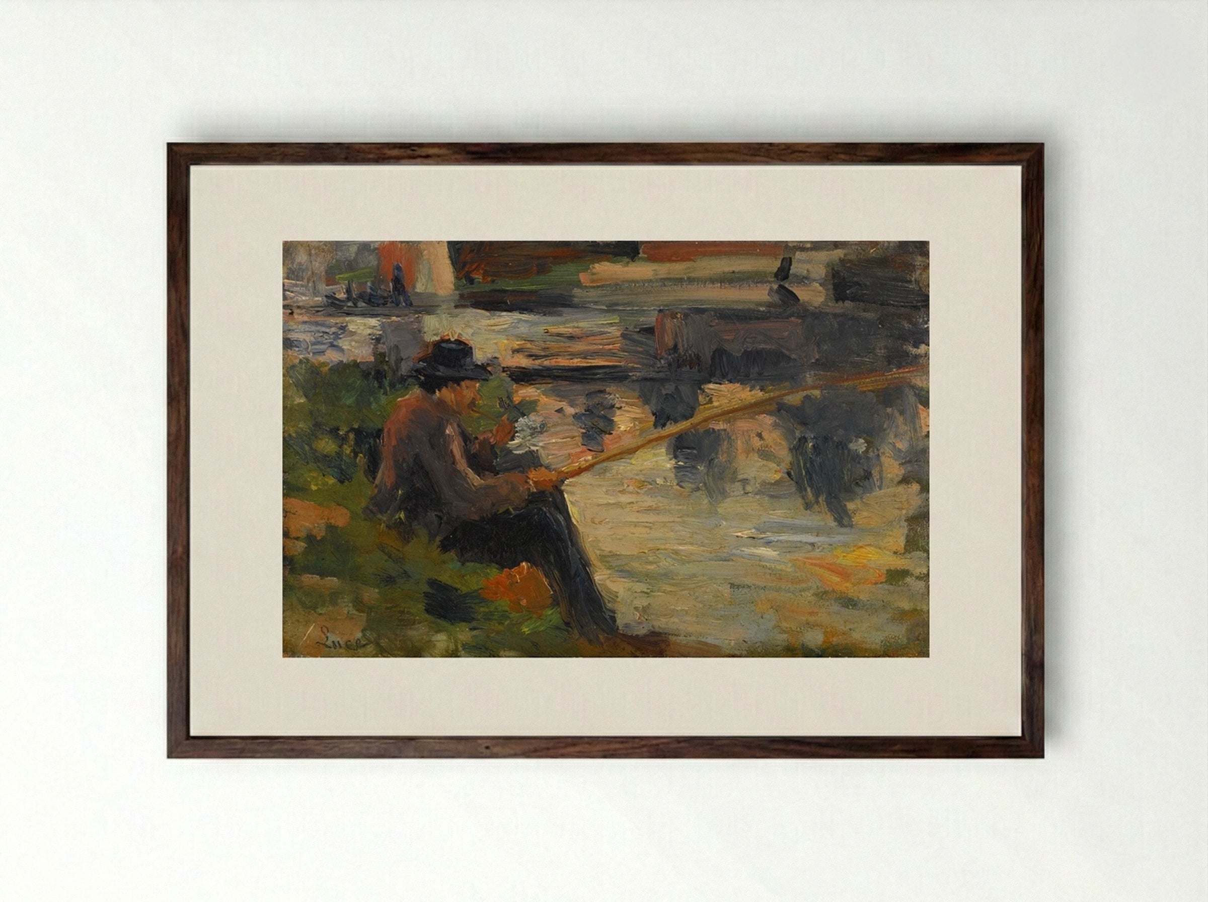 Parizelle À La Pêche Au Bas Meudon - Maximilien Luce - Framed Print Dark Wood