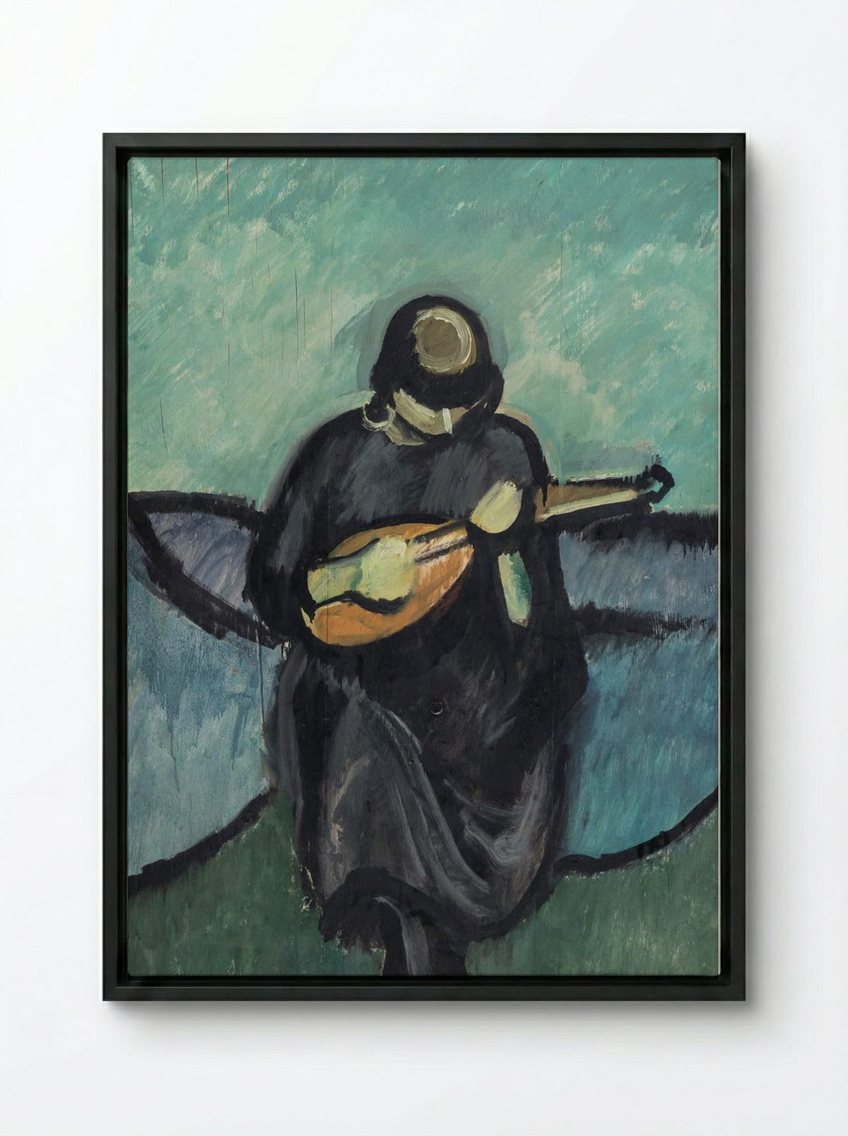 Mandolin Player - Harald Giersing - Framed Canvas Black