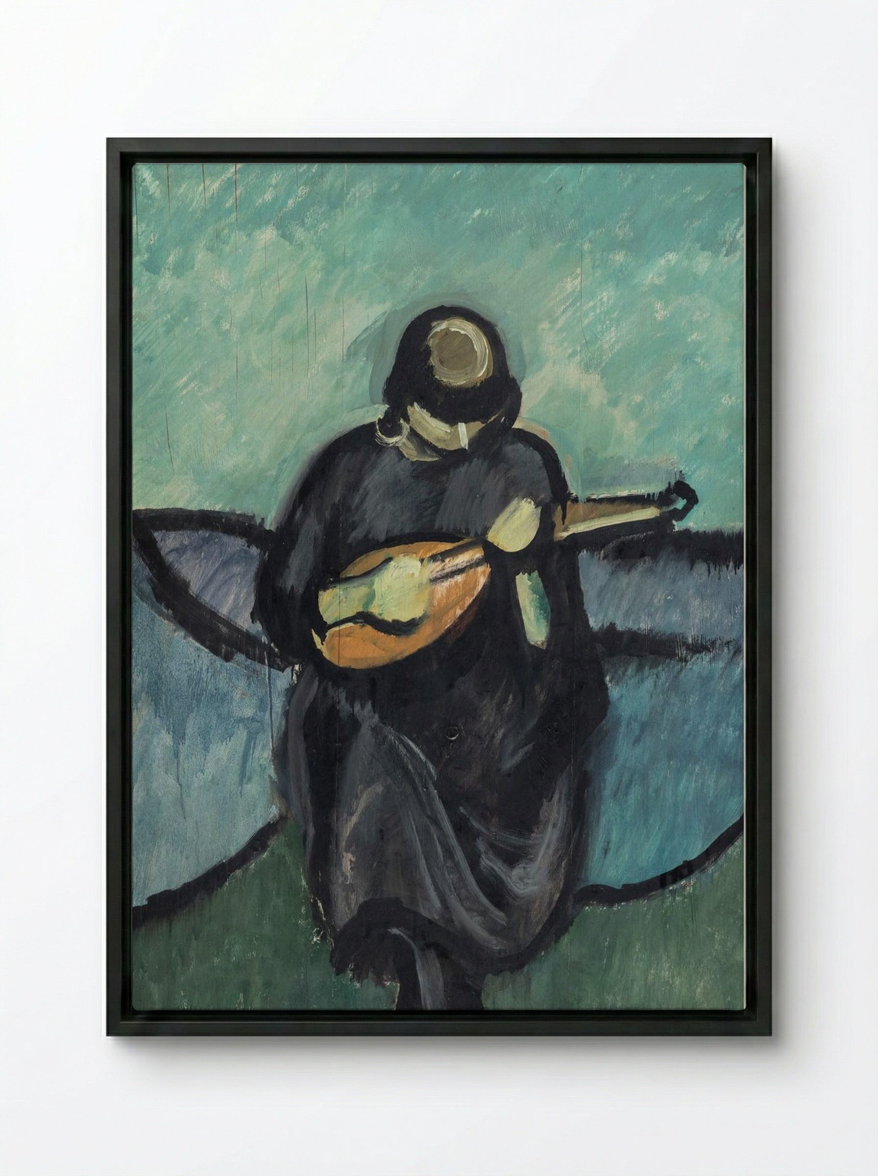 Mandolin Player - Harald Giersing - Framed Canvas Black