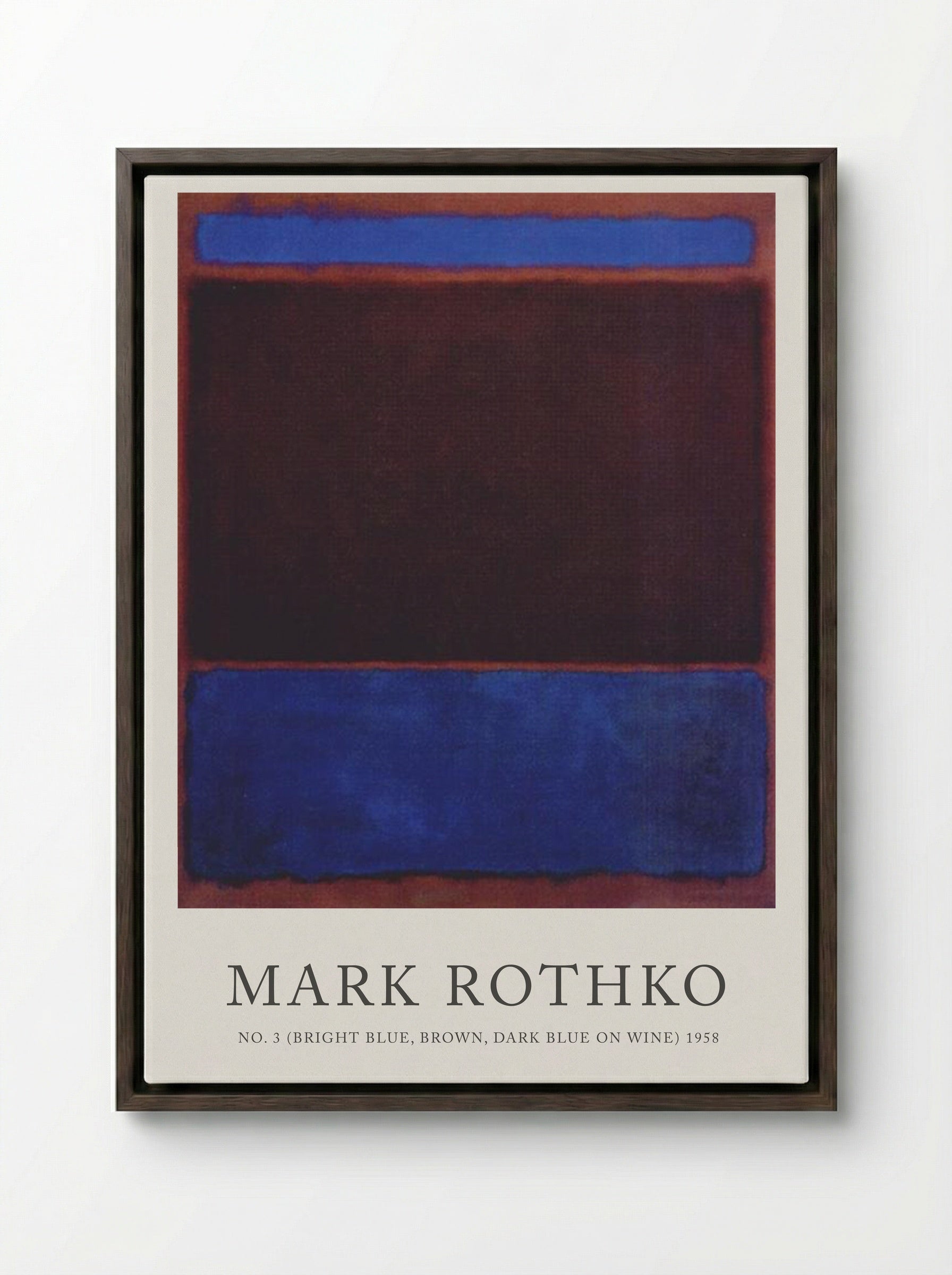 No. 3 (Bright Blue, Brown, Dark Blue on Wine) - Mark Rothko - Framed Canvas Dark Wood