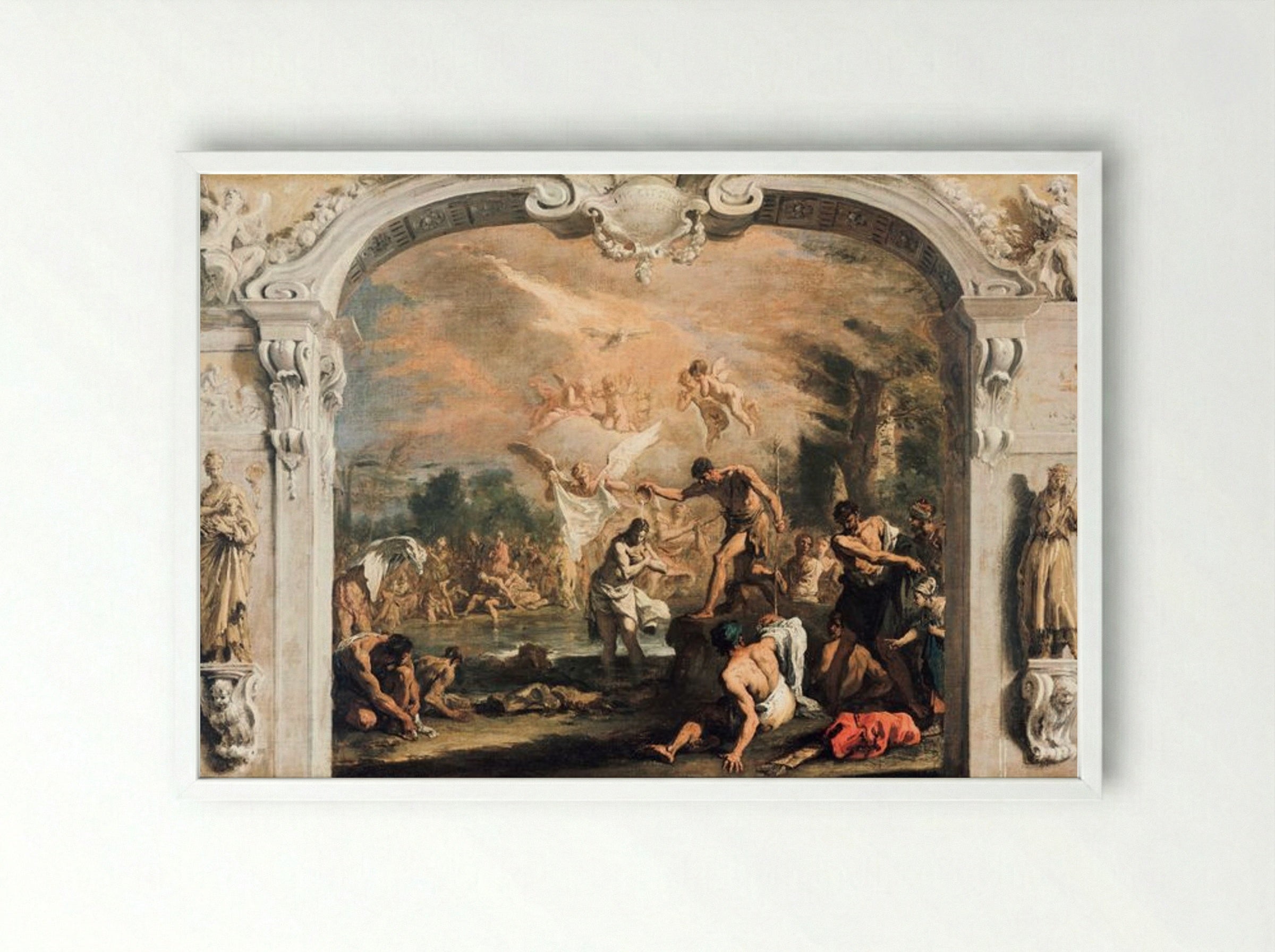 The Baptism of Christ - Sebastiano Ricci - Framed Print White
