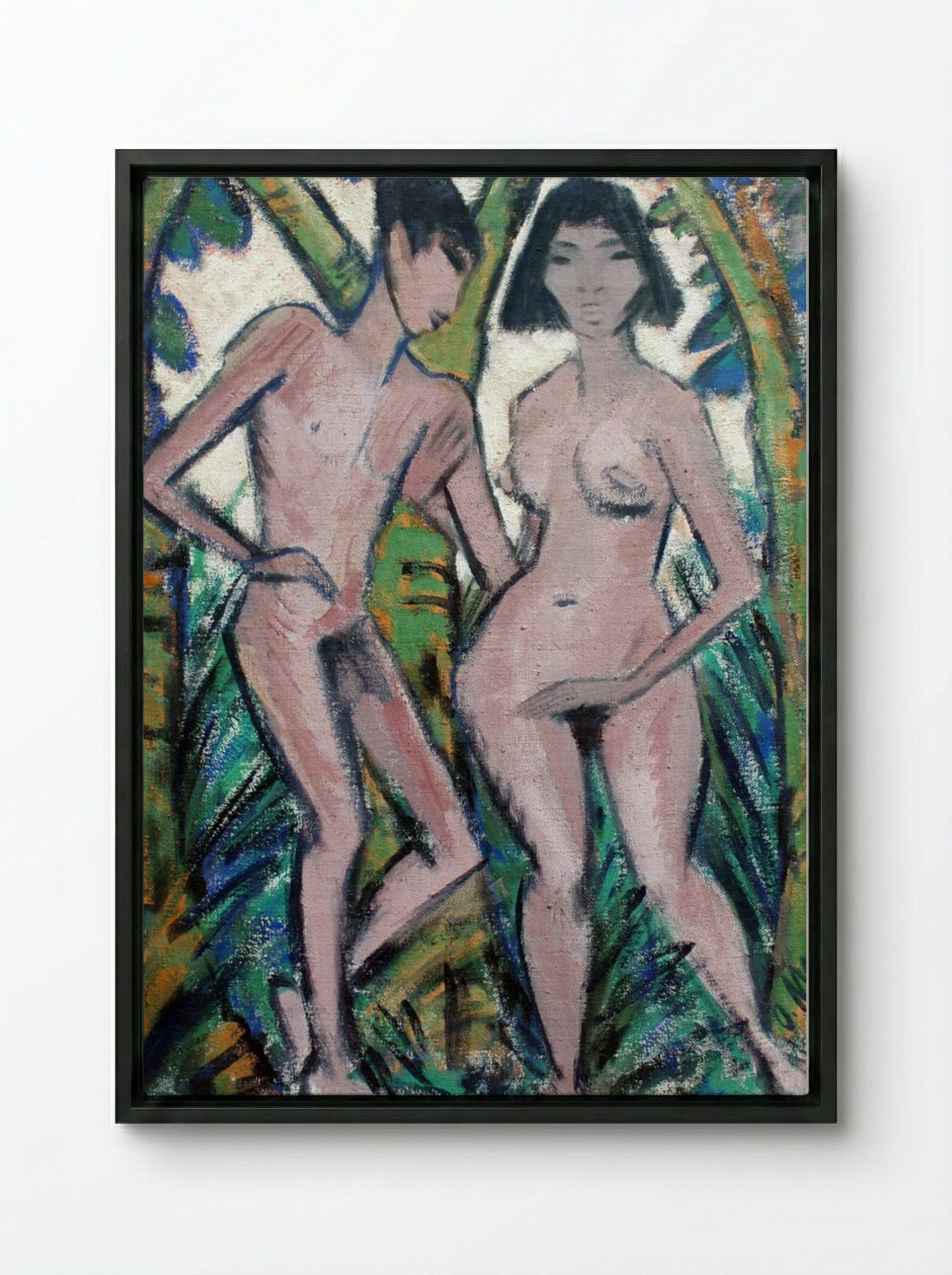 Adam and Eve - Otto Mueller - Framed Canvas Black