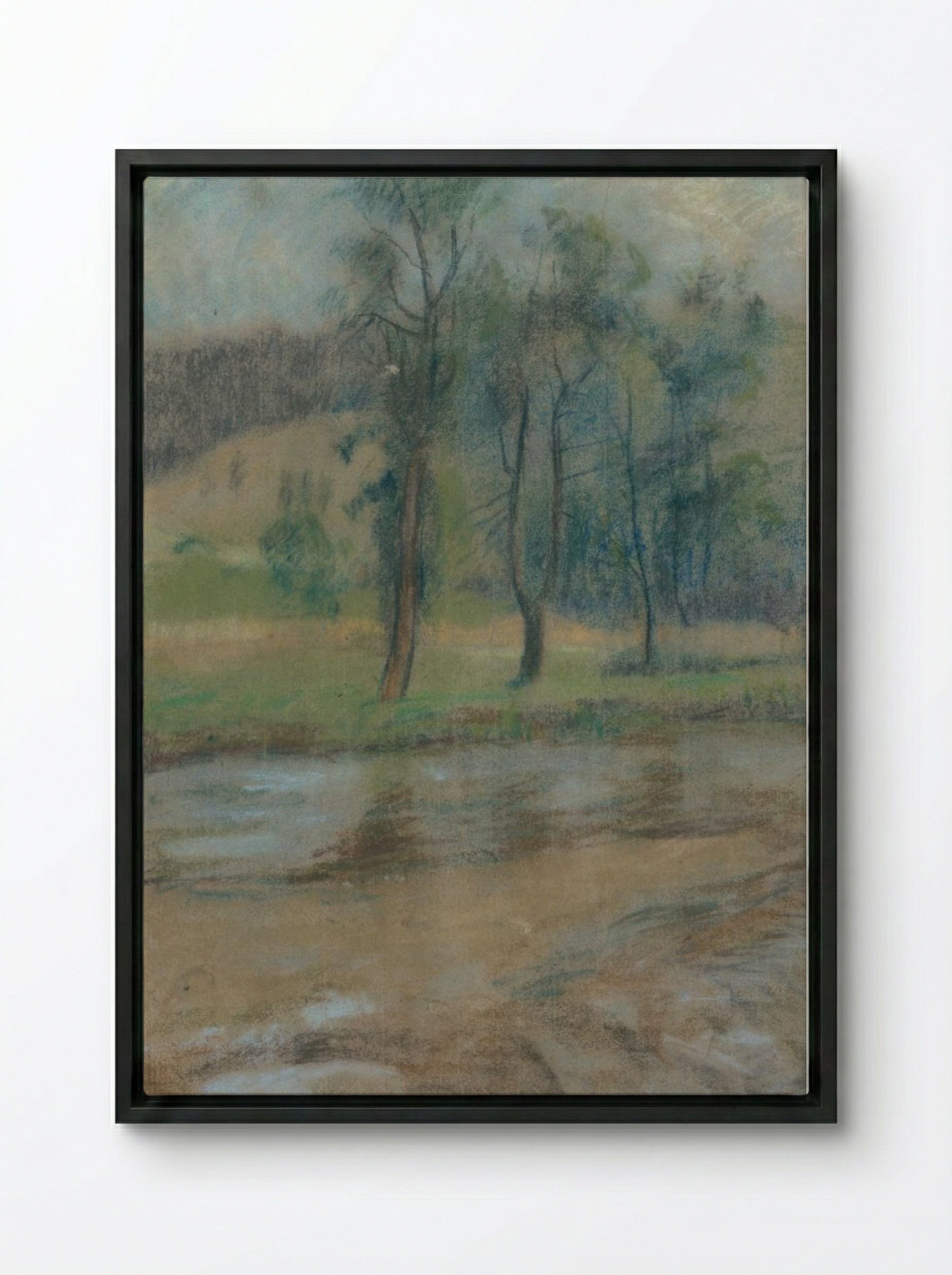 Trees by the River - Zolo Palugyay - Framed Canvas Black