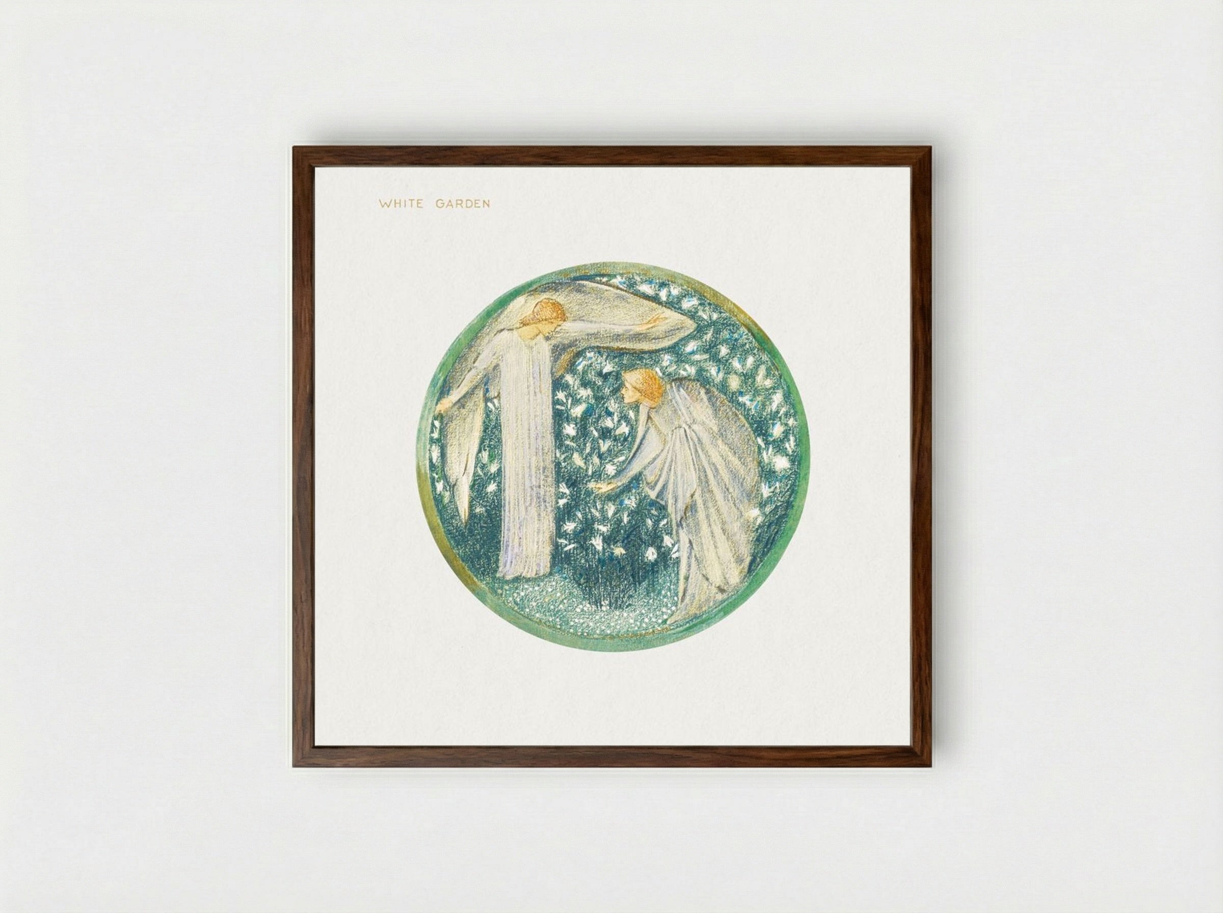 White Garden from The Flower Book - Edward Burne-Jones - Framed Print Dark Wood