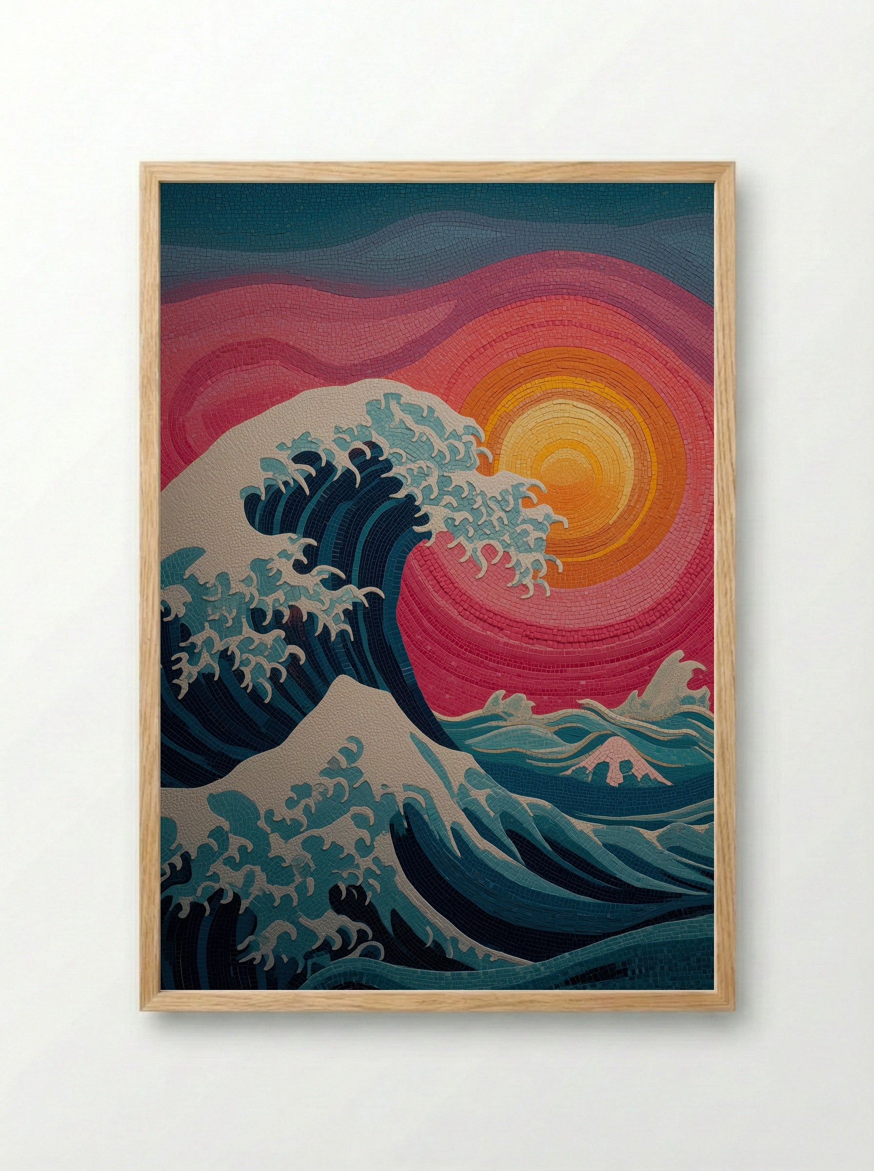 Vibrant Mosaic Wave at Sunset – Japan Print