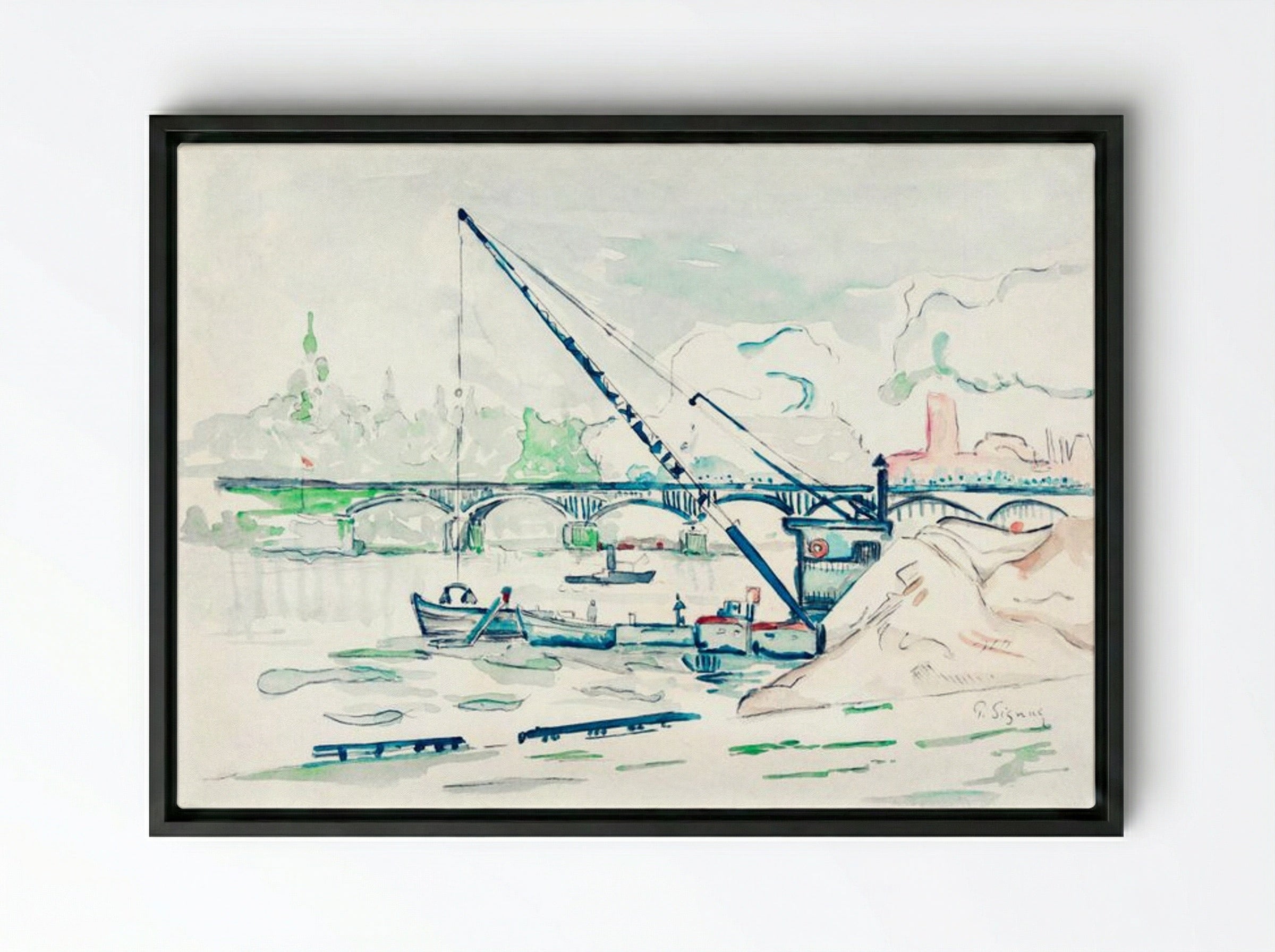 Le Pont des Arts - Paul Signac - Framed Canvas Black