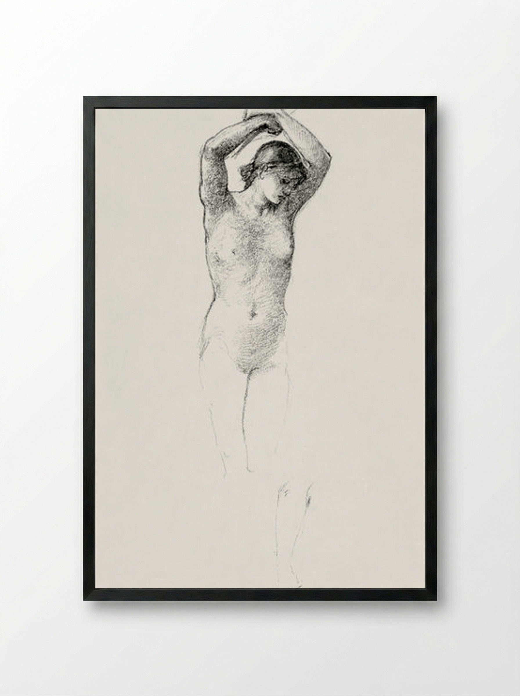 Standing Female Nude with Arms Raised - Edward Burne-Jones - Framed Print Black
