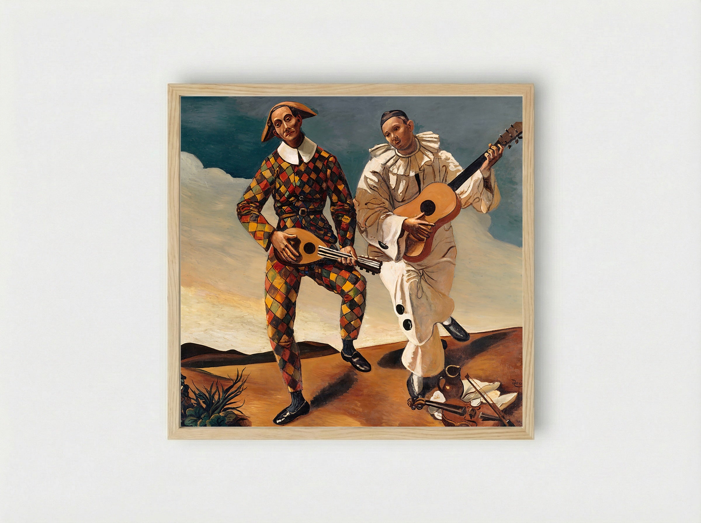 Harlequin and Pierrot (Two Musicians) - Pablo Picasso - Framed Print Wood