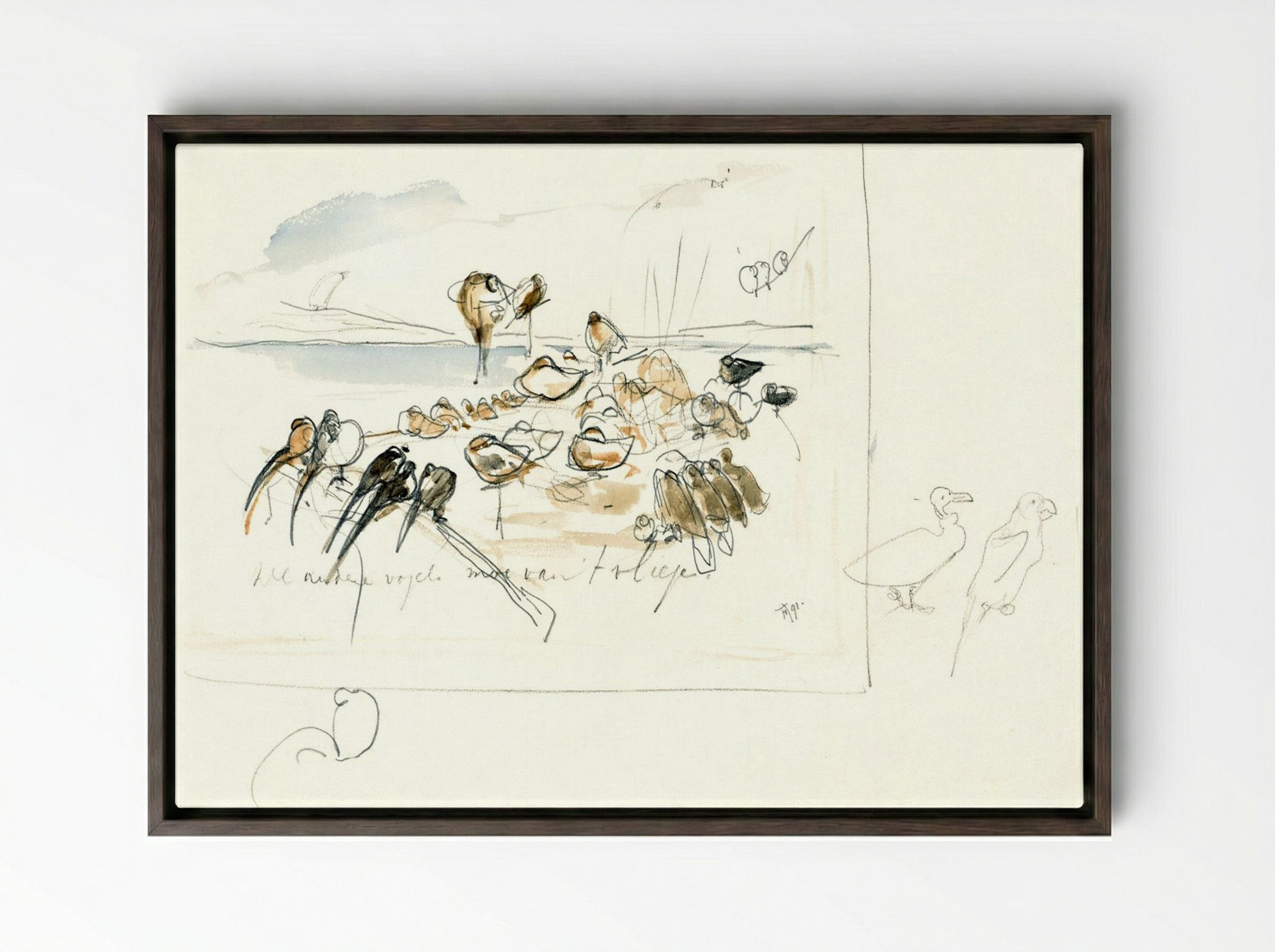 Study for Illustration in 'Hoe de vogels aan een koning kwamen' - Theo van Hoytema - Framed Canvas Dark Wood